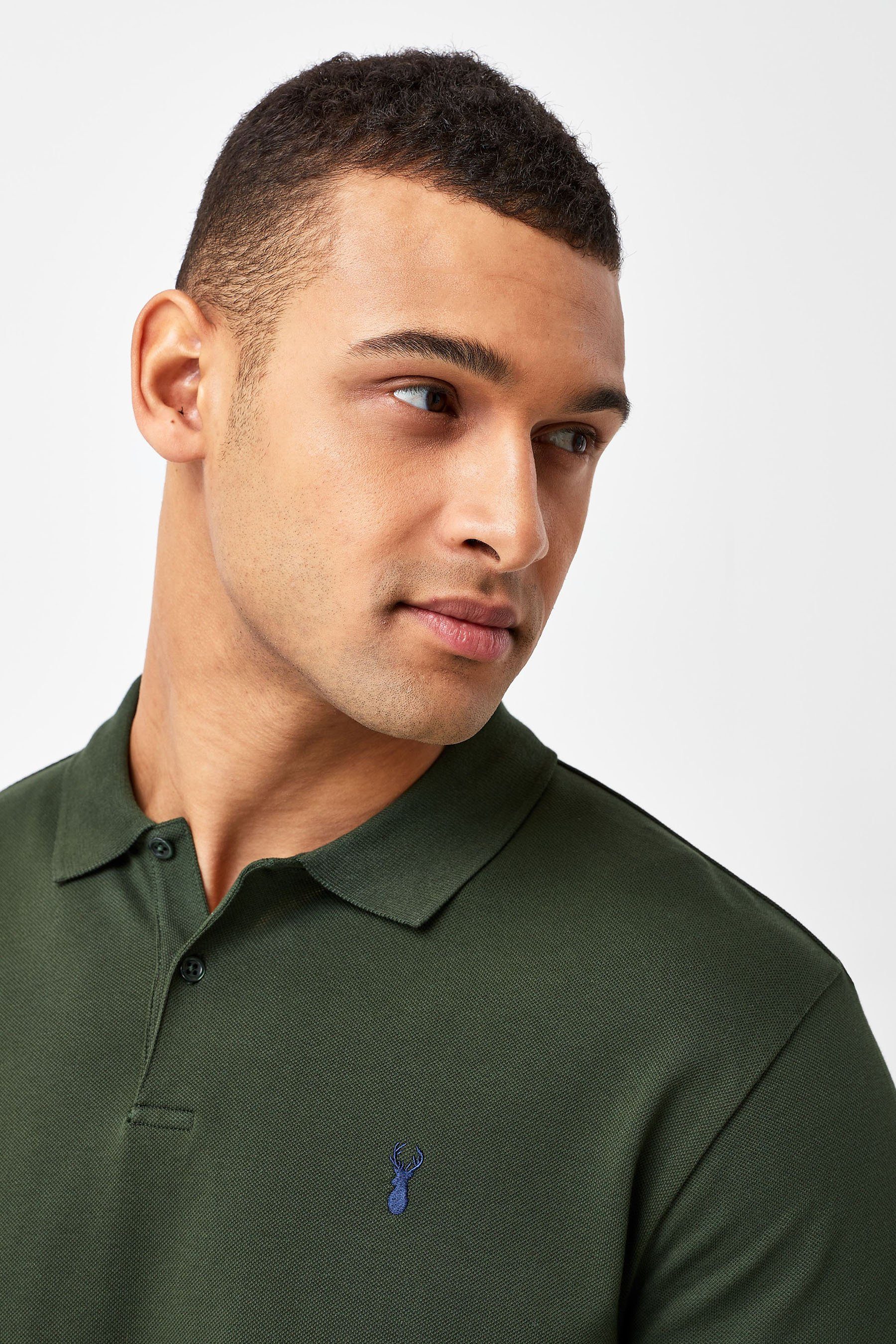 Langärmeliges Pikee-Poloshirt (1-tlg) Langarm-Poloshirt Khaki Dark Green Next