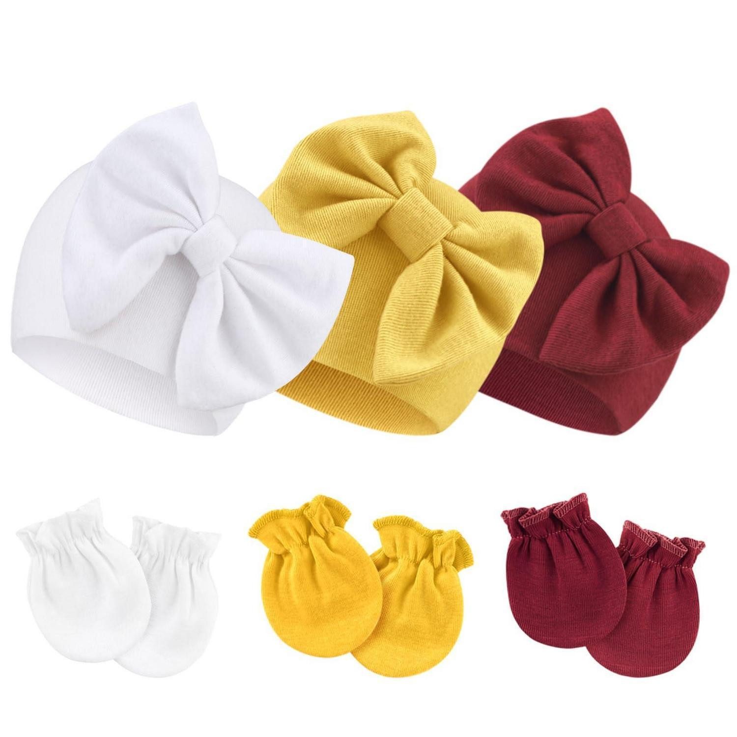 LuxusKollektion Erstlingsmütze Neugeborenen Set Mütze & Fäustlinge 3er Pack (3-St)