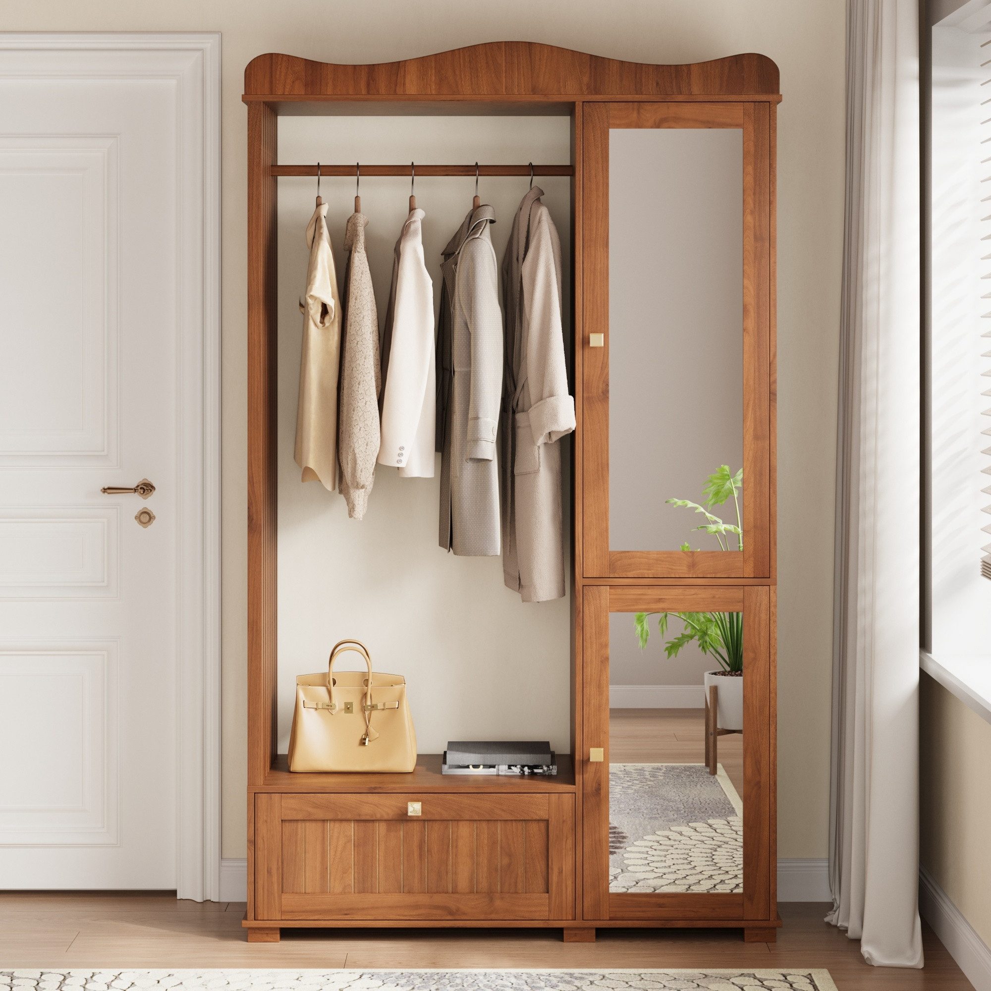 HAUSS SPOLE Garderoben-Set mit Kleiderstange,Garderobenschrank Kleiderschrank Spiegel Schubladen