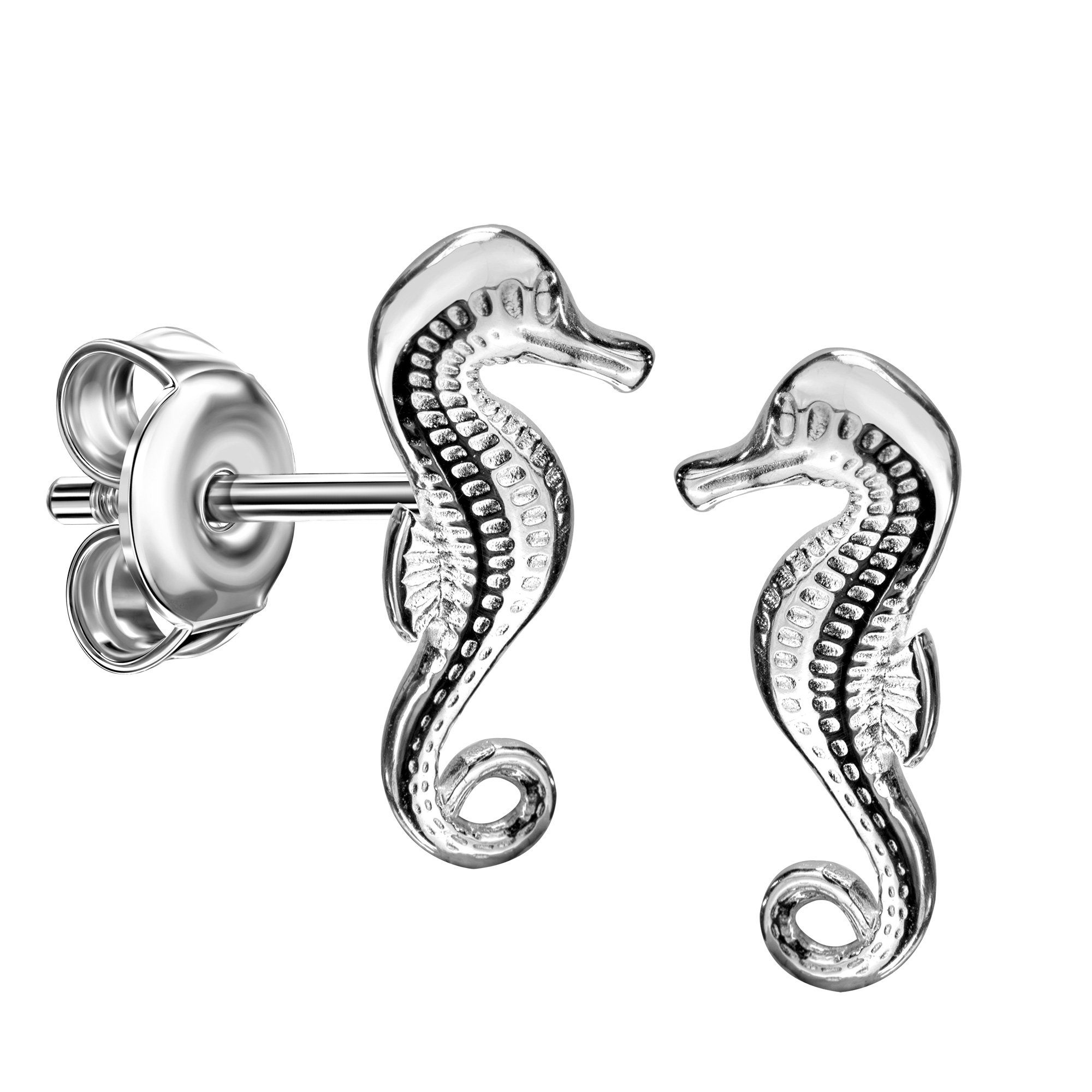 JEVELION Paar Ohrstecker Seepferdchen Ohrstecker Silber (Silber Ohrschmuck, 2-tlg., für Damen und Kinder), Silberstecker - Made in Germany