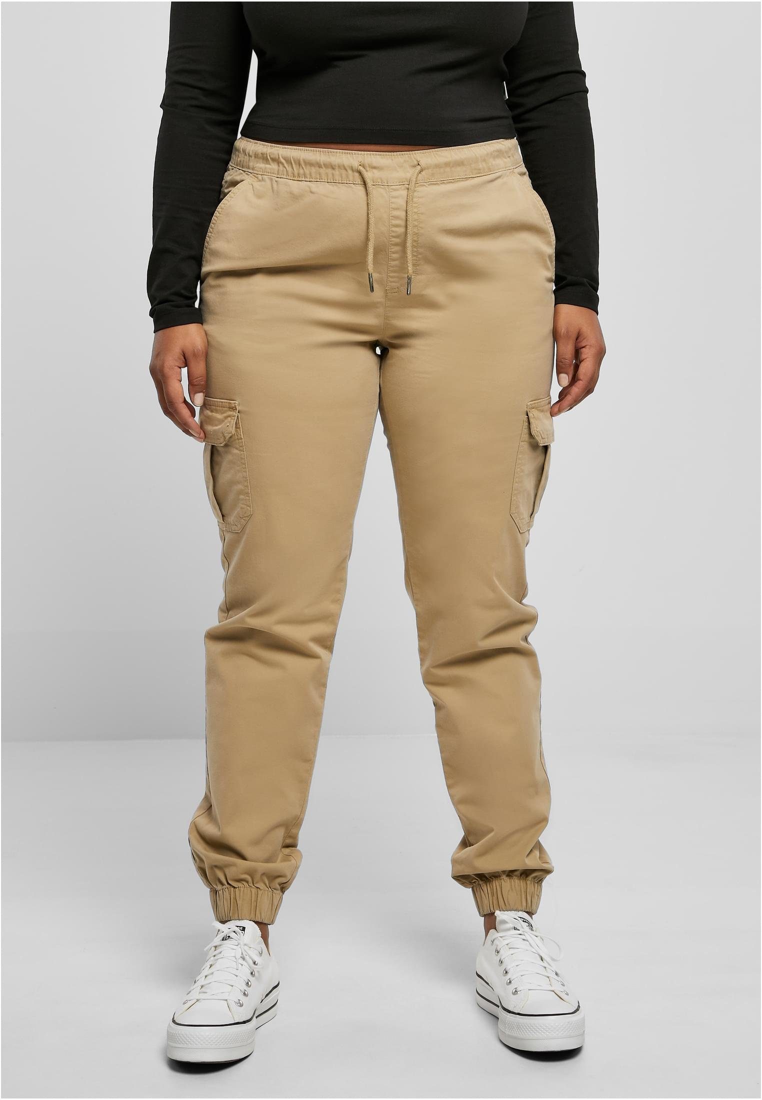 URBAN CLASSICS Cargohose Pants Waist (1-tlg) Damen Cargo Ladies High Jogging unionbeige