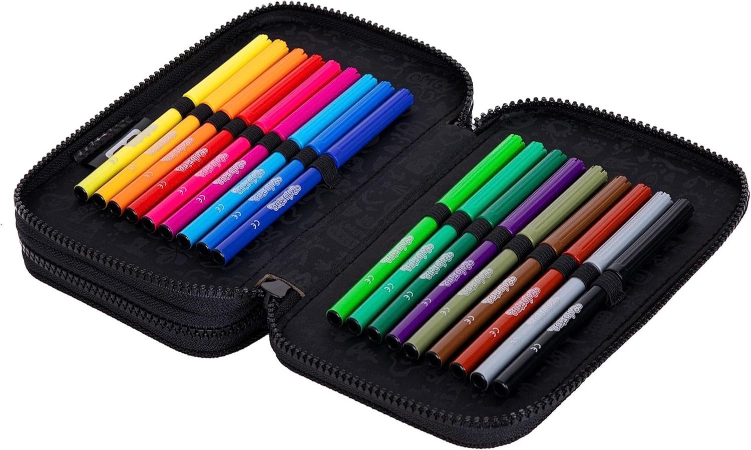 GOLDKIDS Federmäppchen COOLPACK 2-fache Federtasche Federmappe 100% recycelt, (ECO 35-teilig Schüleretui Stifte, und Pinsel inkl. Aufgabenheft Federbox Etui), Stiftetasche Schlamper-Etui Schul-Etui