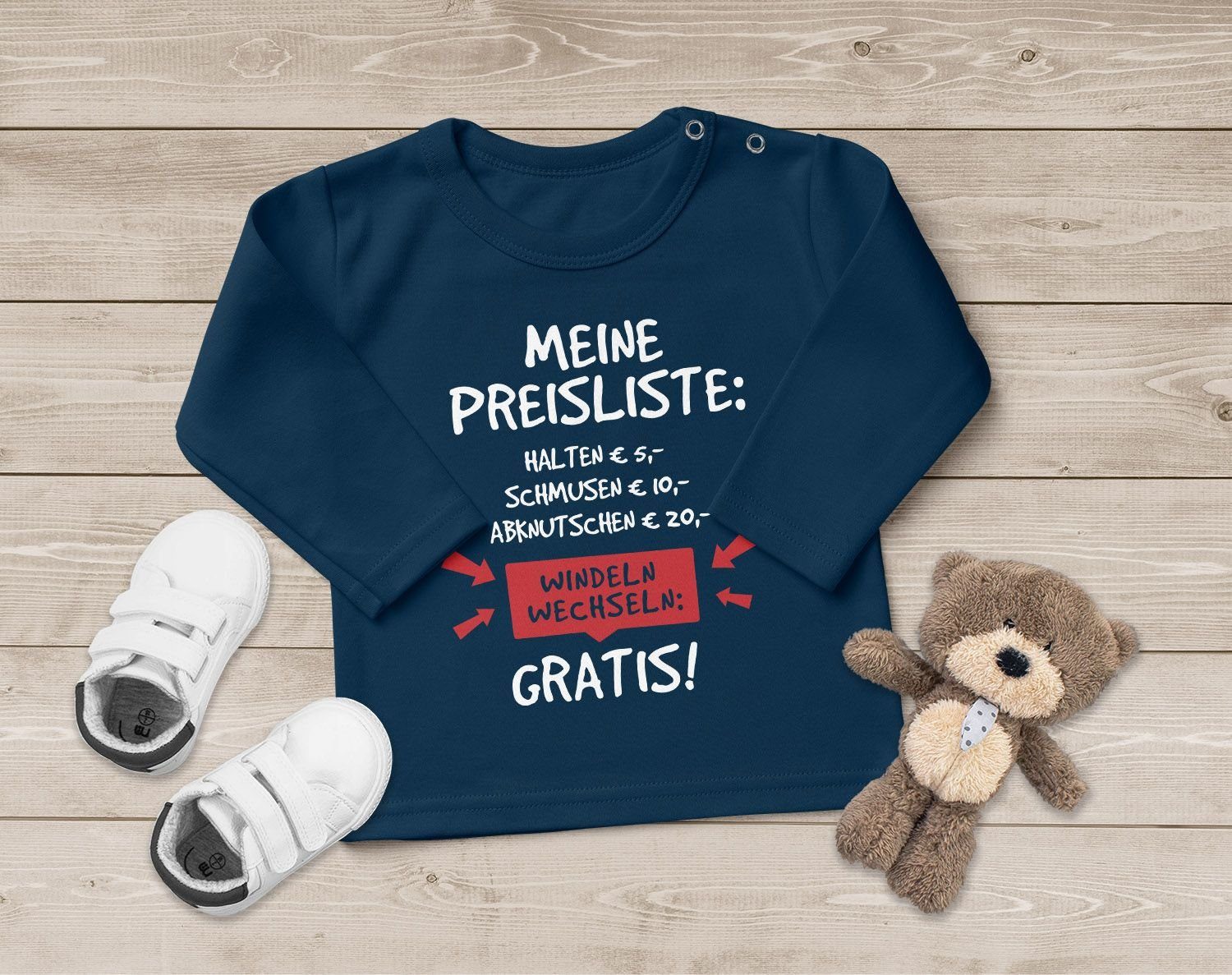 MoonWorks Rundhalsshirt Baby Langarmshirt mit Spruch lustig meine Preisliste Bio-Baumwolle