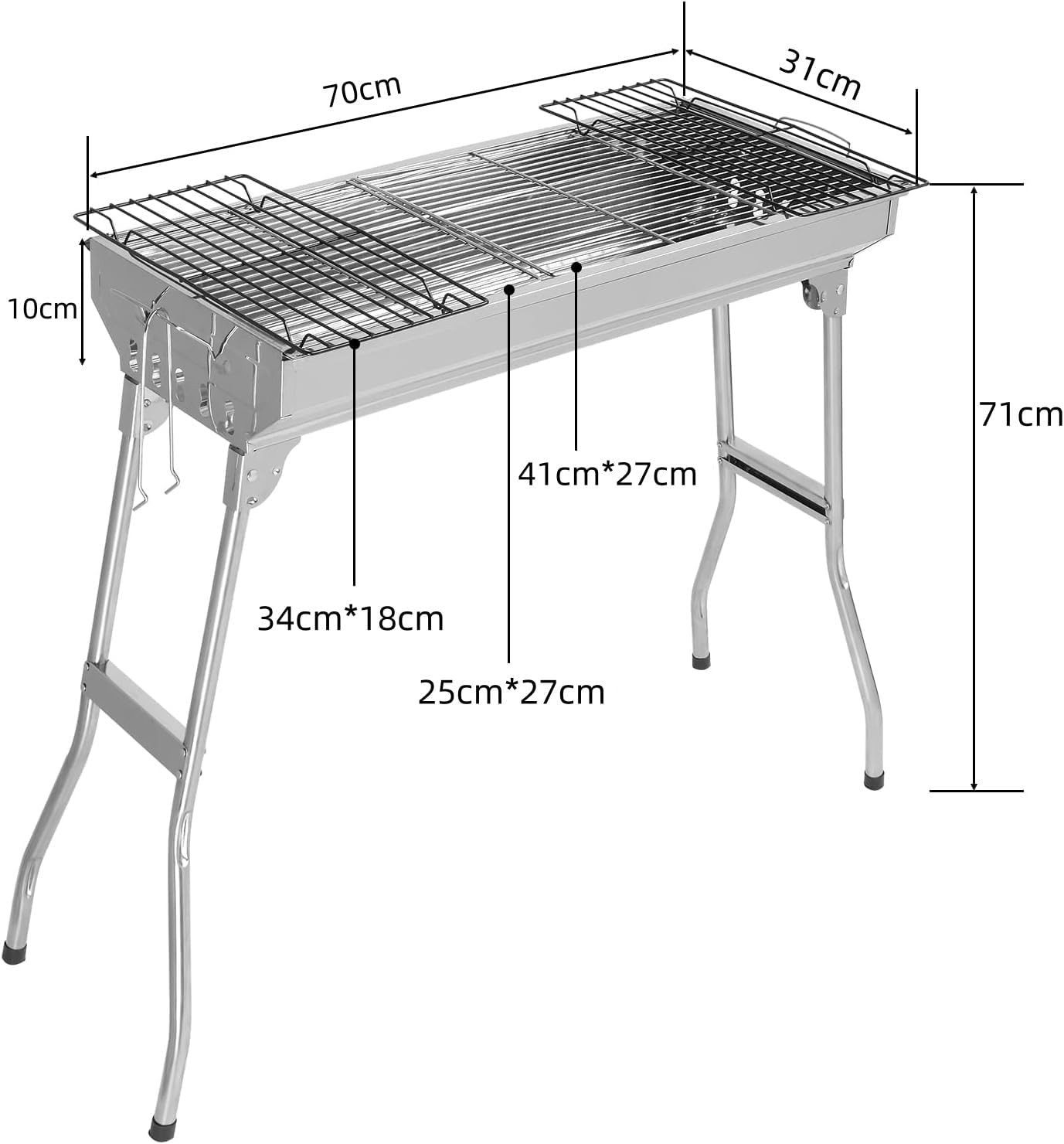 LALAHO Holzkohlegrill Grill Edelstahl mit Grillrost Ablage Klappbeine, Klappgrill 70x31x71cm für Garten & Camping – Bild 2 von 5
