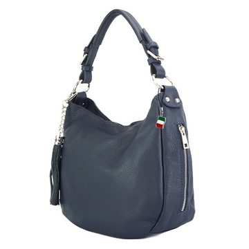 FLORENCE Schultertasche Florence Echtleder Damen Hobo Bag blau (Schultertasche), Damen Leder Schultertasche, Shopper, blau ca. 30cm