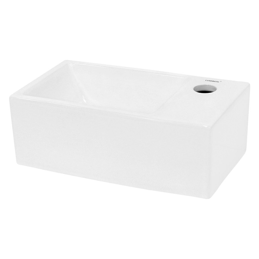 LuxeBath Waschbecken Aufsatzwaschbecken aus Keramik Einbaubecken Wasserfall, Waschschale Eckig 350x205x125 mm Weiß Spülbecken