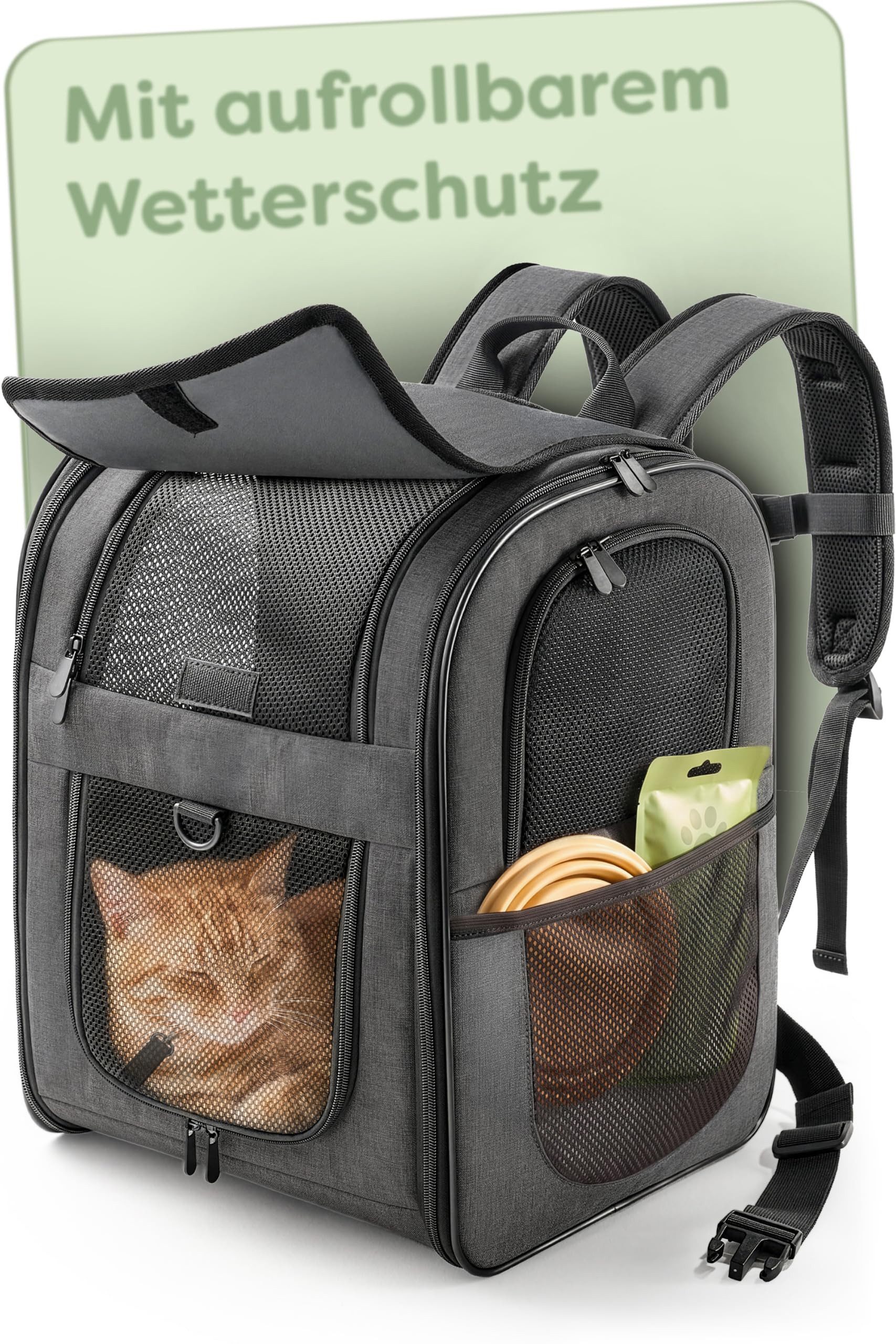 Knupis Tiertransporttasche Katzen- & Hunderucksack 7kg - Oxford Netzdach Sicherheitsleine faltbar, Sicherheitsleine, waschbare Einlage, atmungsaktives Netzfenster
