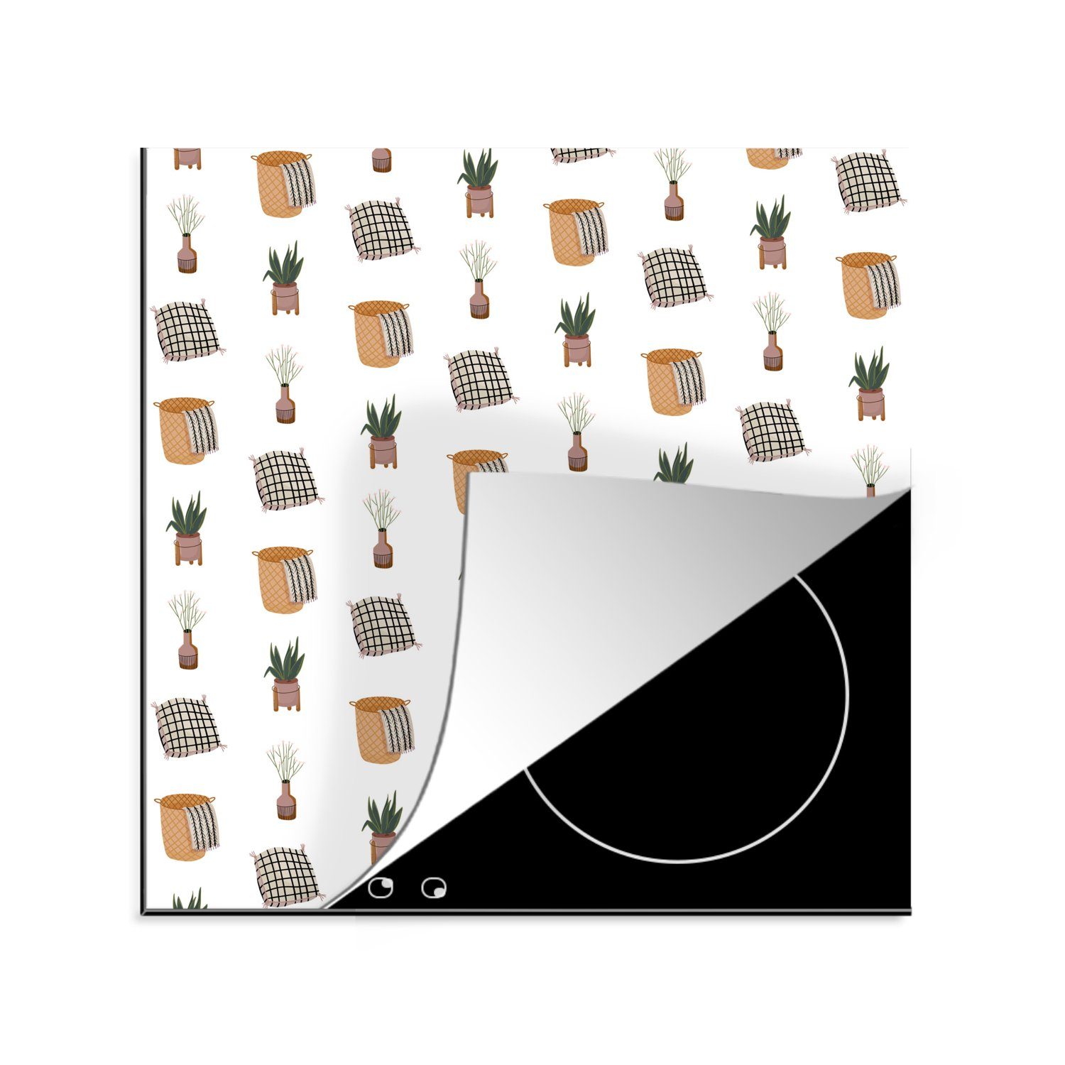 MuchoWow Herdblende-/Abdeckplatte Wohnzimmer Muster für 78x78 (1 Vinyl, Ceranfeldabdeckung, küche Arbeitsplatte tlg), Objekte, cm, - 