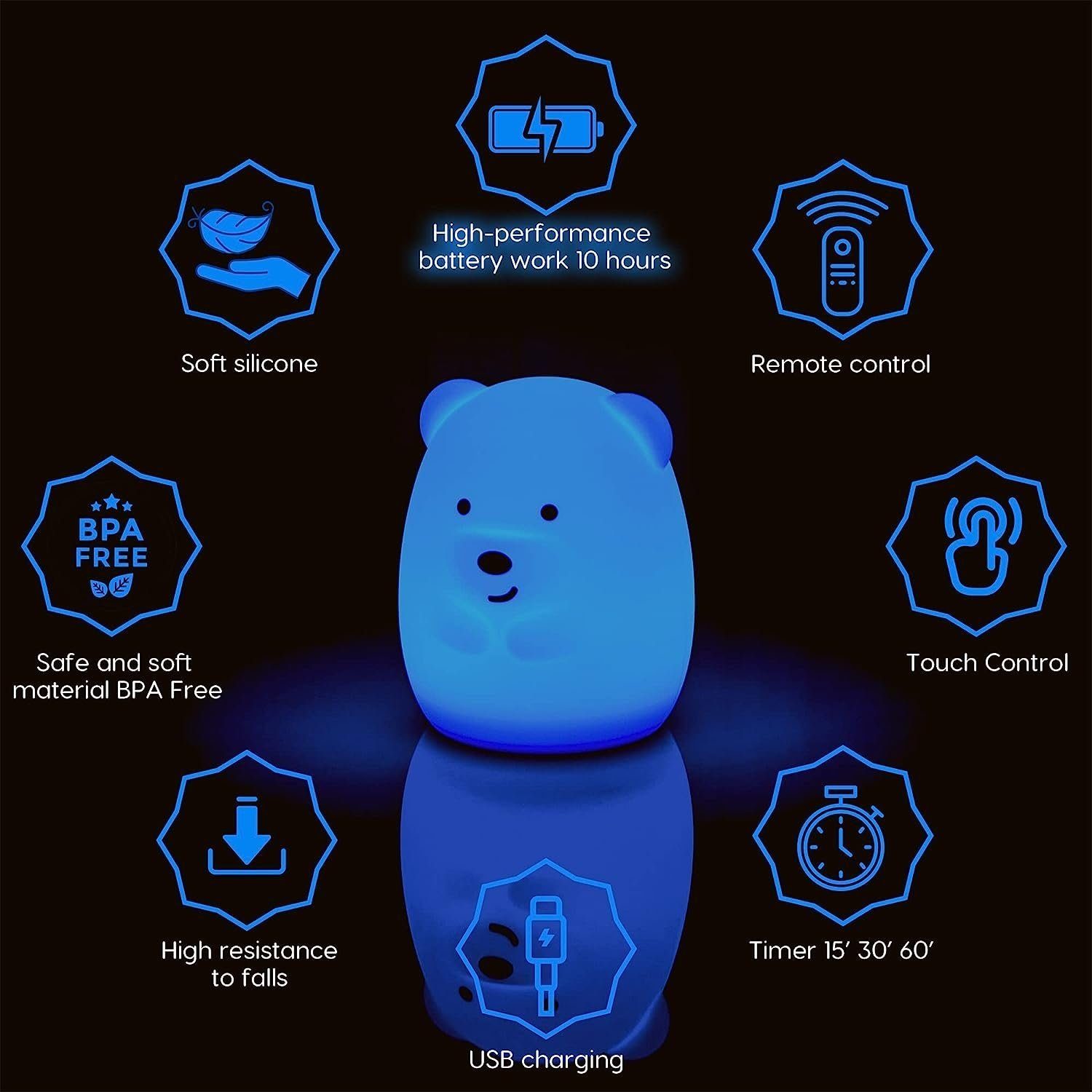 Silikon DOPWii Touch USB Nachtlicht Birne mit LED Timer,9 Nachtlampe Farbe