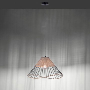 JUST LIGHT Pendelleuchte, Leuchtmittel nicht inklusive, Hängeleuchte Esszimmerlampe Metall schwarz Holzgeflecht E27 H 120 cm