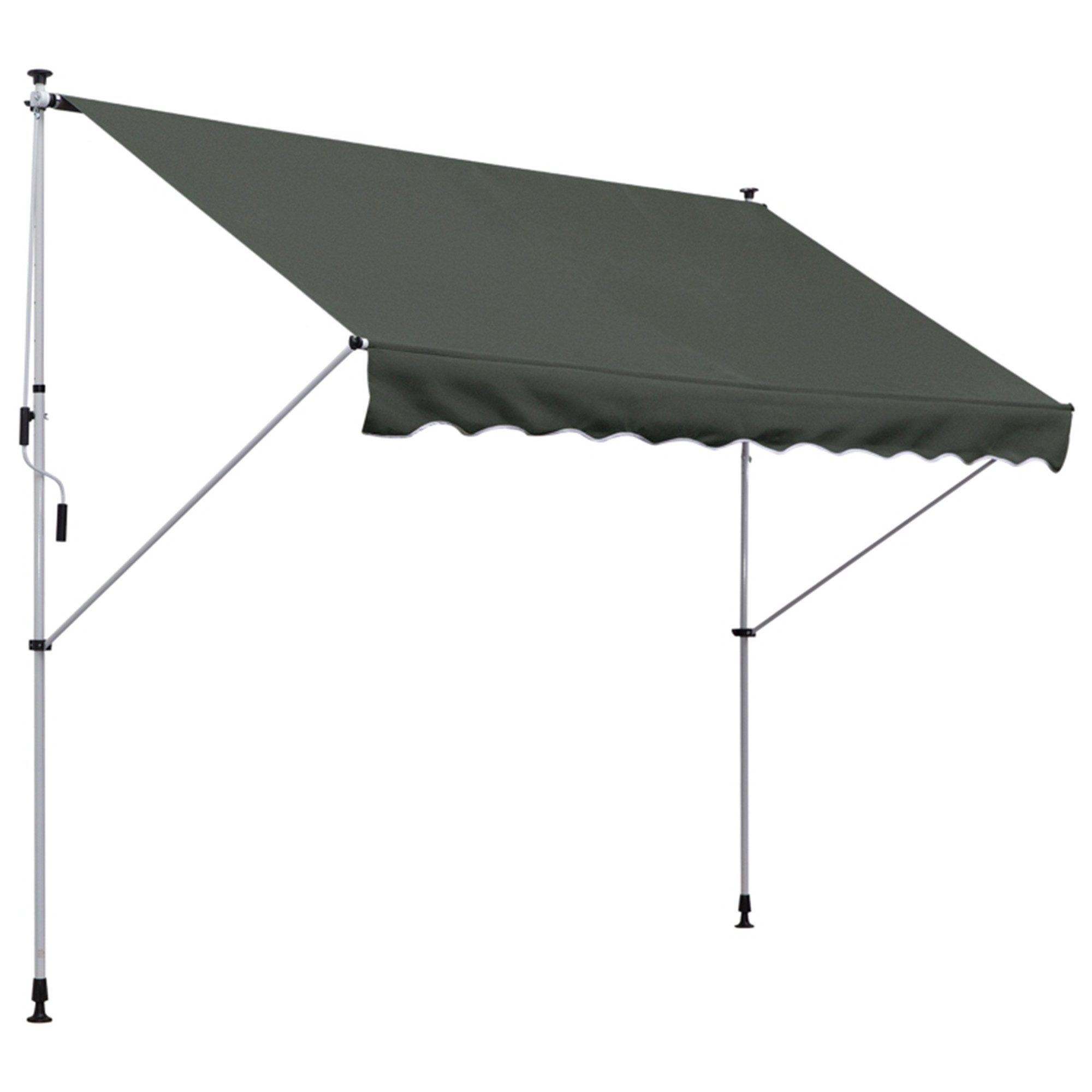 MC Star Standmarkise freistehend, 300 x 150cm, Markise mit Handkurbel freistehende Markise windfest, Alu, Grau