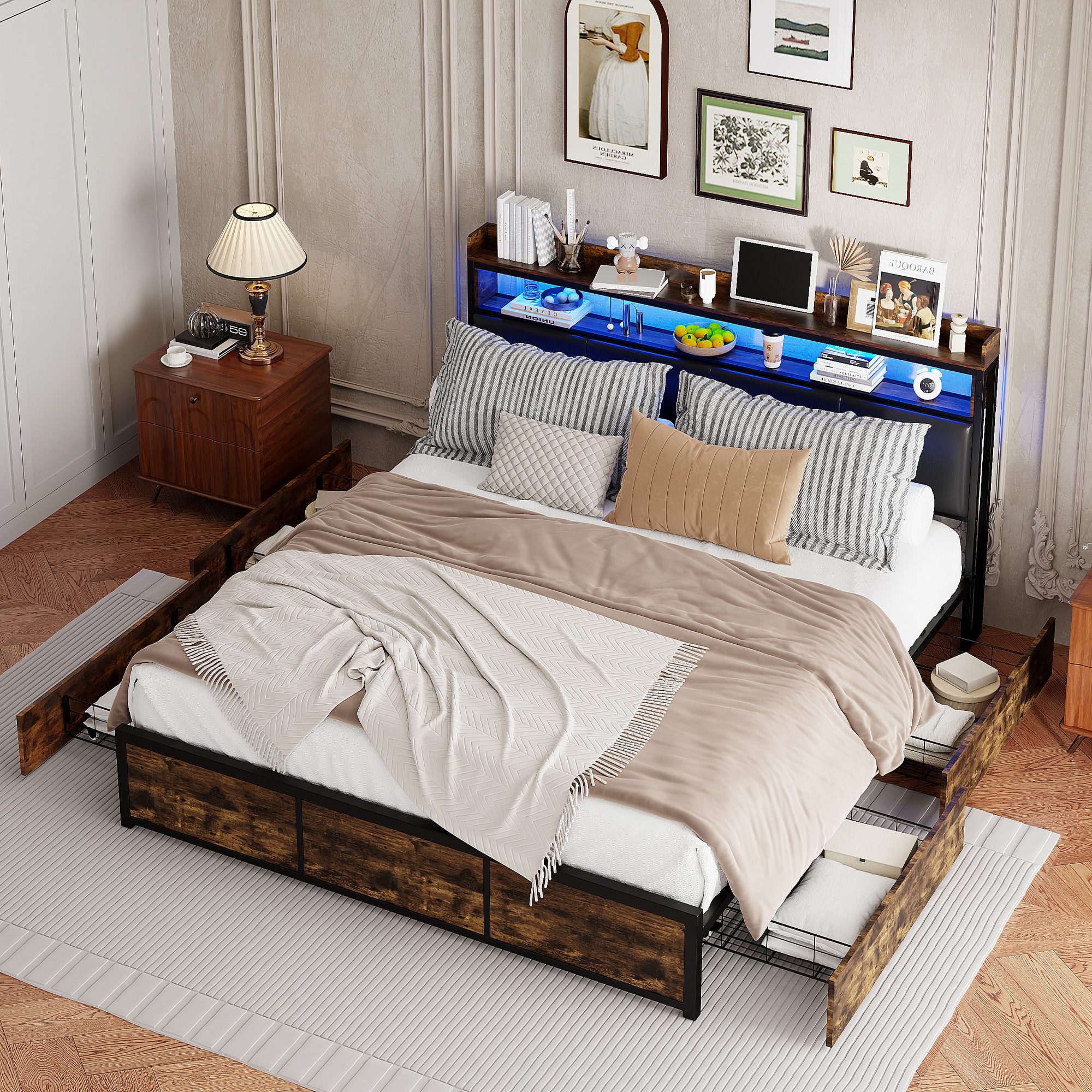 FUROKOY Metallbett PU Polsterbett Doppelbett mit günstig online kaufen