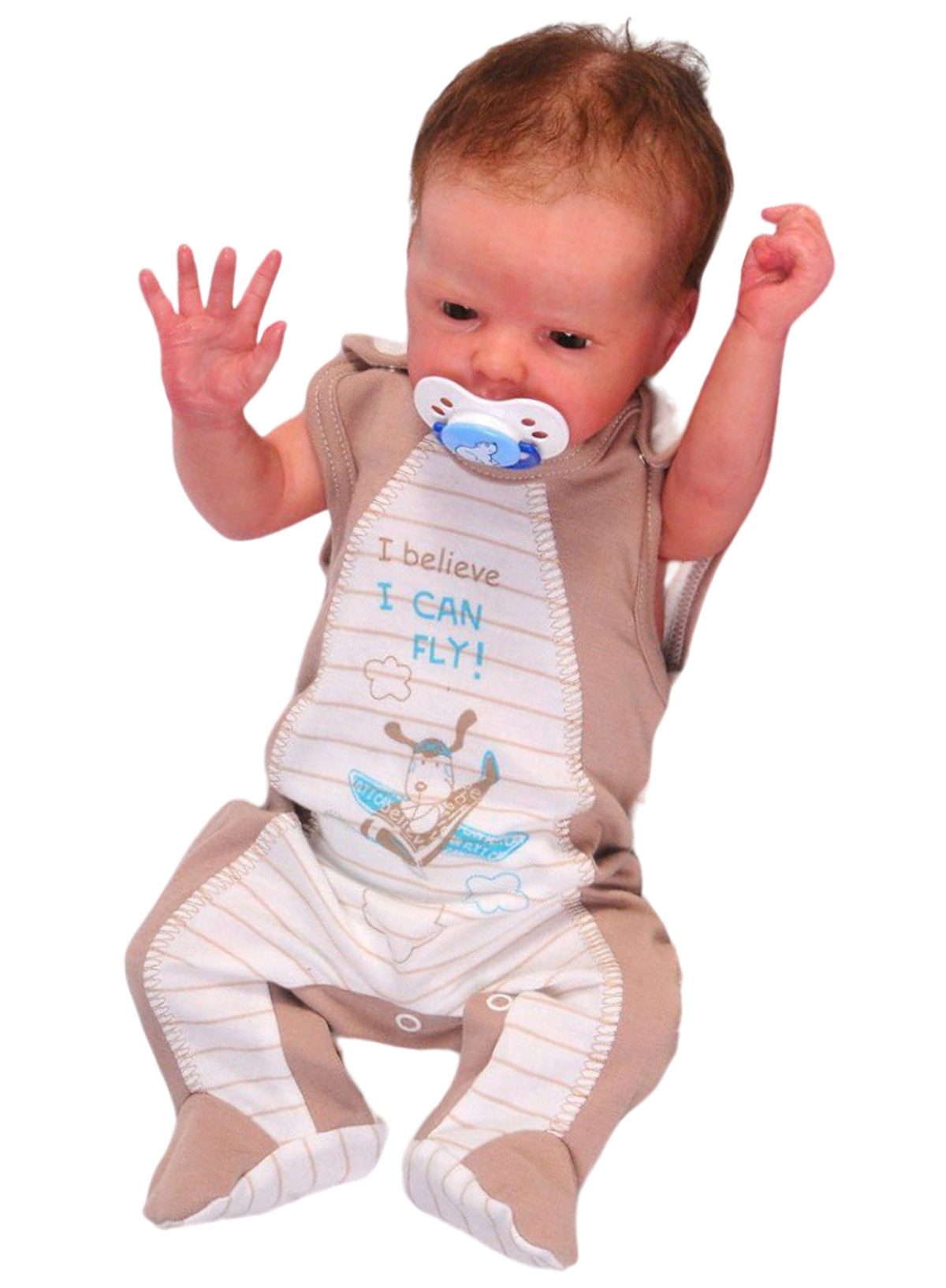 La Bortini Strampler Baby Stramplerhose Einteiler in Beige gestreift aus reiner Baumwolle, 44 50 56 62 68 74 80