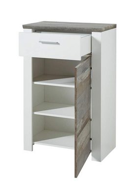 Innostyle Garderoben-Set Garderobenset MATEO WD82 Weiß - Driftwood Nachbildung 5-teilig, (Komplett-Set, 5-St., Garderobenschrank, Paneel, Garderobenbank, Schuhschrank, Spiegel)