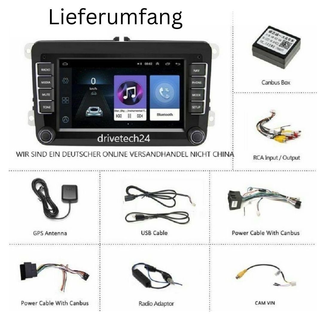 GABITECH 7 Zoll Android Carplay, Lenkradsteuerung, VW Touchscreen, Passat GPS-Navigation, Bluetooth) für Golf RDS, B6, 5/6 Carplay Autoradio (FM-Radio, Tiguan Autoradio