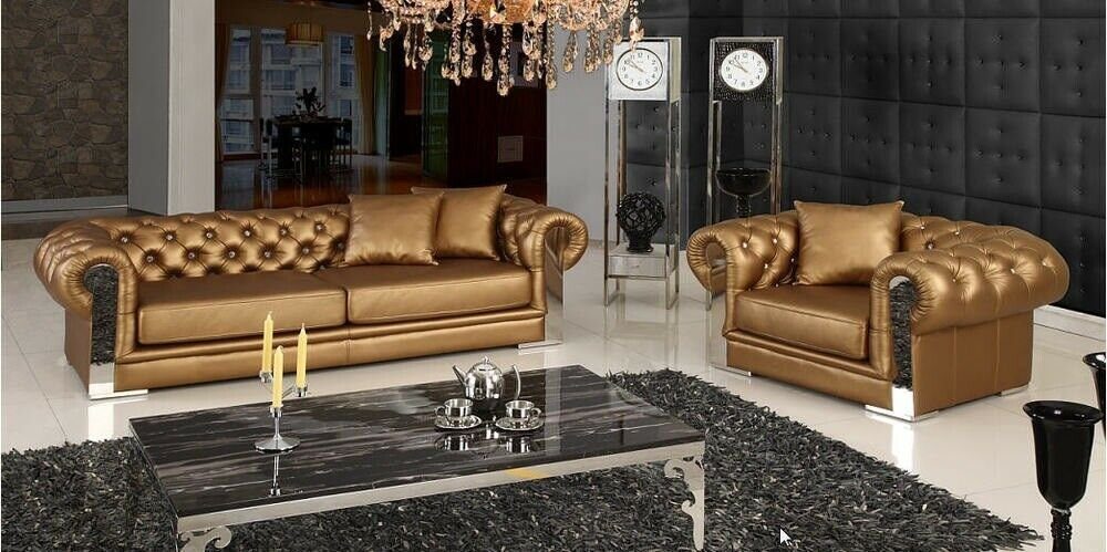 JVmoebel Sofa Designer Chesterfield Sofagarnitur 3+1 Couch Polster Gold Sofa, Made in Europe