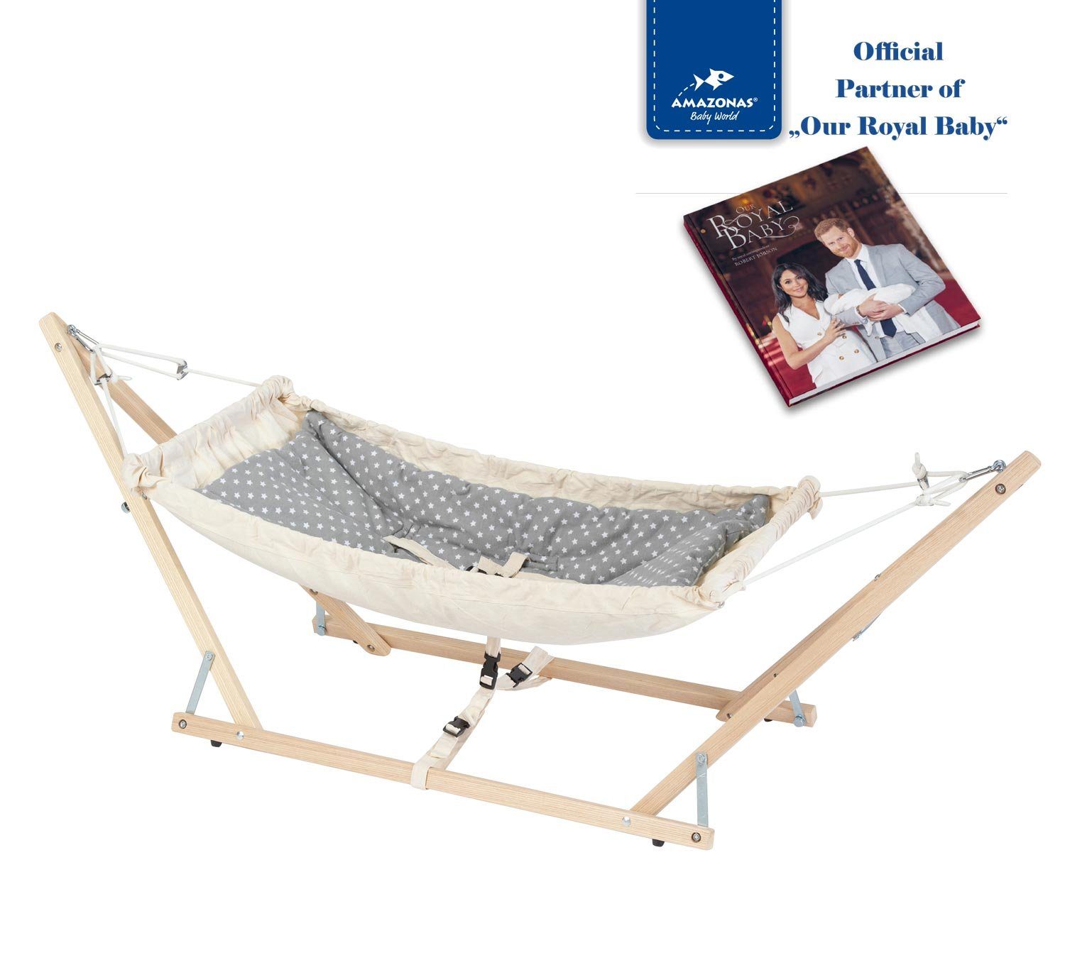 Amazonas Hängematte Koala Babyhängematte Royal-Set mit Holzgestell & Inlay, TÜV-geprüft