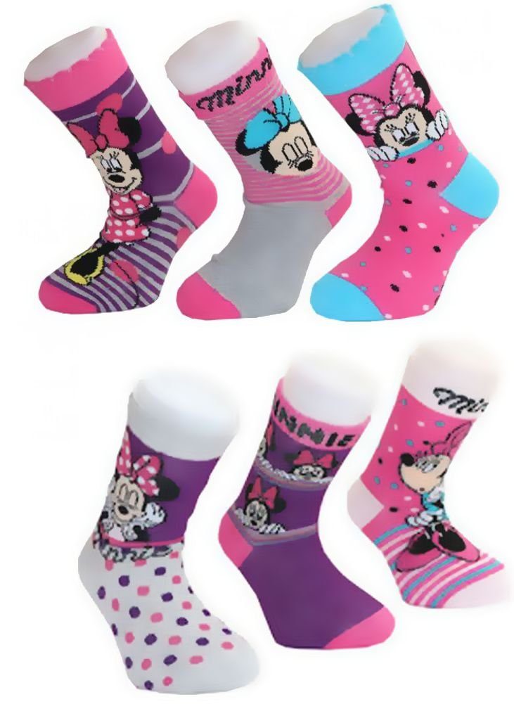 Disney Minnie Mouse Feinsocken Minne Mouse 6 Paar Mädchen Strümpfe Socken Kindersocken