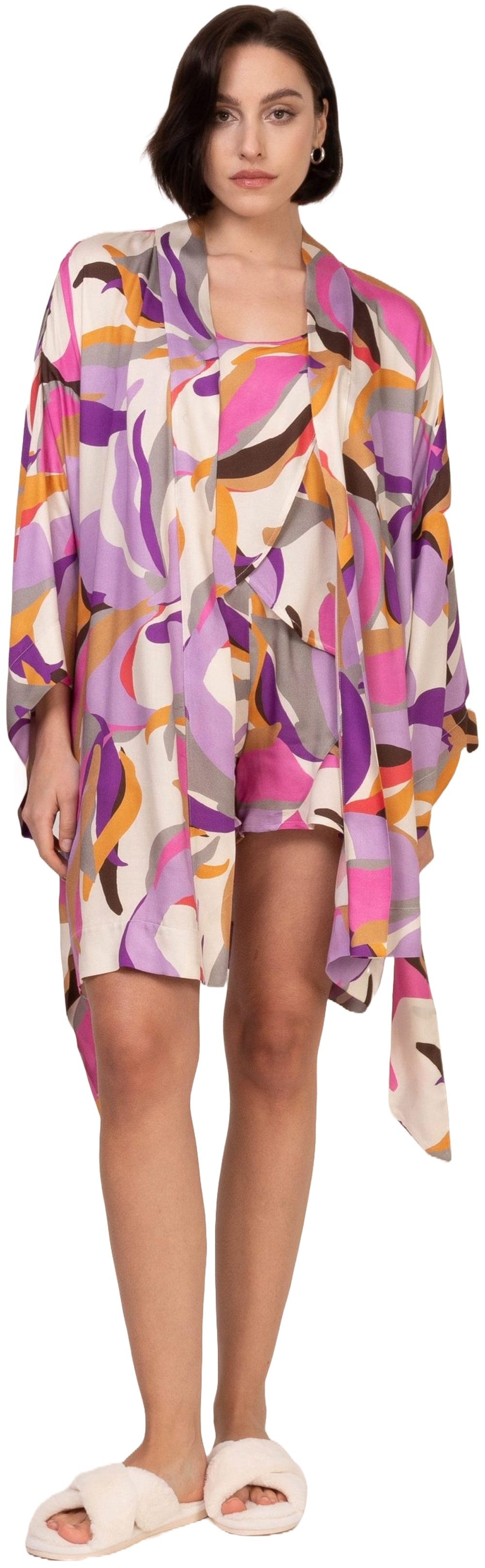 OH!ZUZA Kimono Edler Damen Morgenmantel, kurz, Viskose, Gürtel, Modisches Design