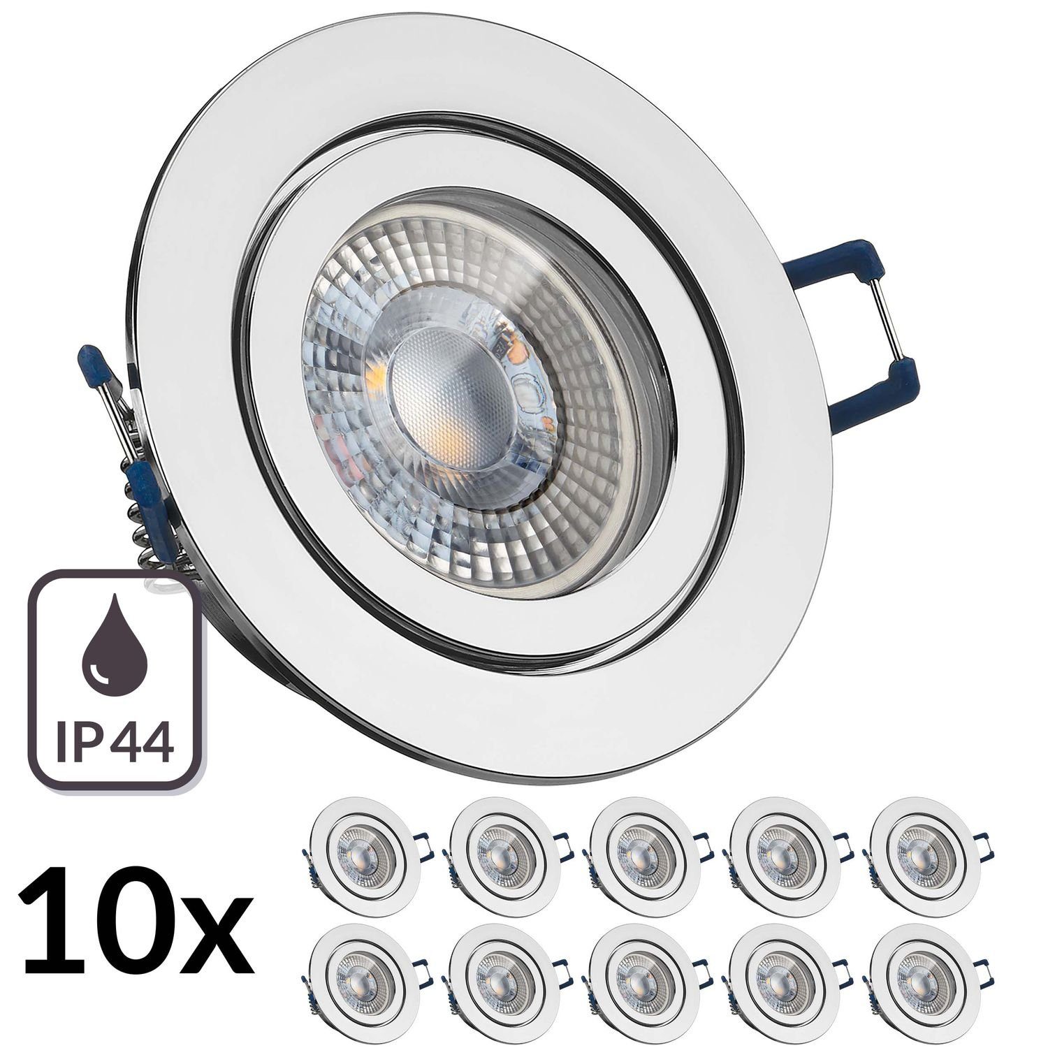 LEDANDO LED Einbaustrahler chrom LED RGB Einbaustrahler v mit in flach Set LED 10er 3W IP44 extra