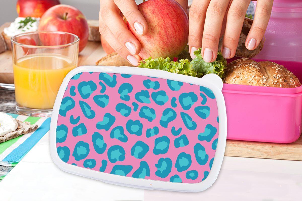 MuchoWow Lunchbox - - Brotbox Kunststoff (2-tlg), Blau Pantherdruck Muster, Brotdose Kunststoff, Kinder, Snackbox, Mädchen, Rosa Erwachsene, für 