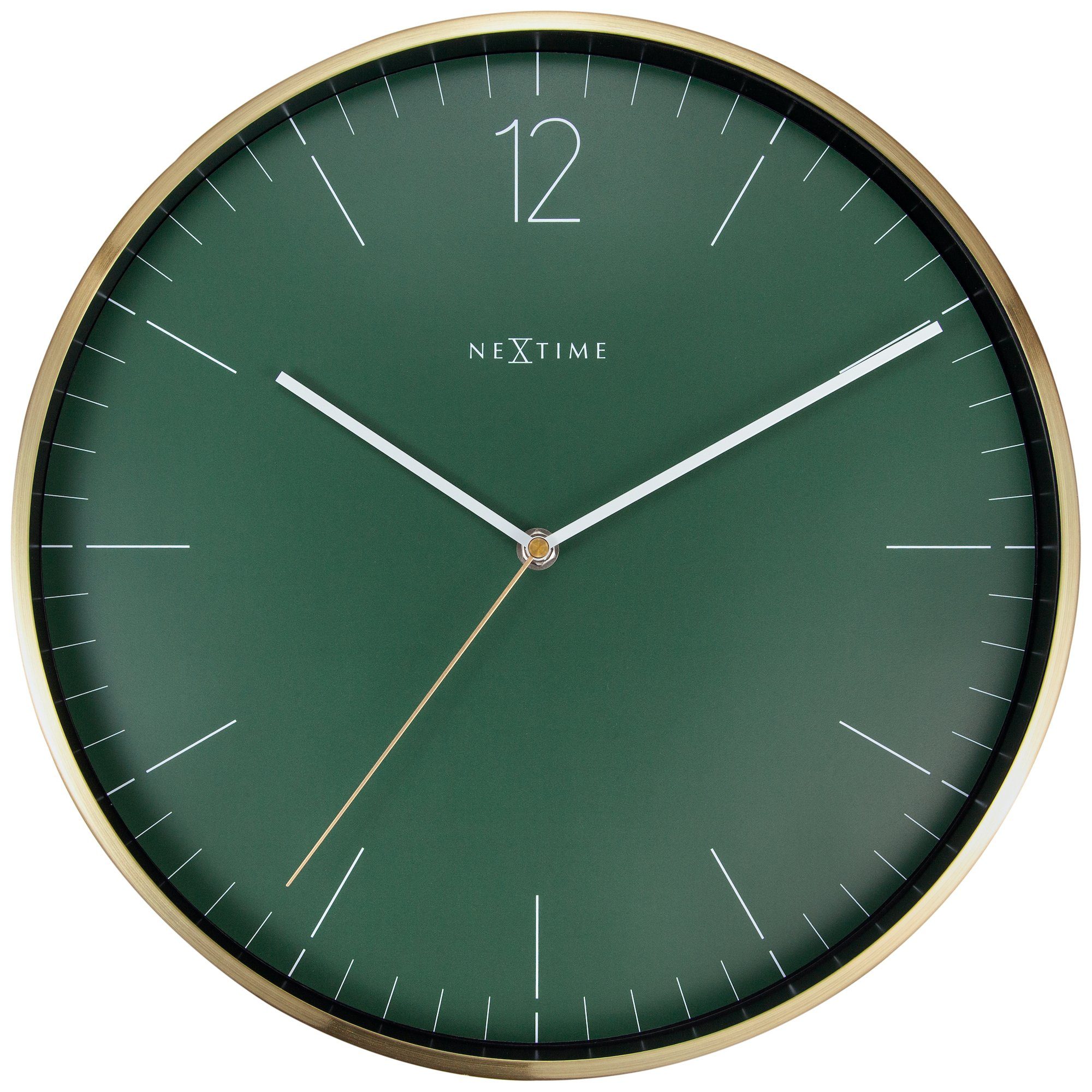 NEXTIME Wanduhr 3252GN (mit goldenem Gehäuse aus gebürstetem Aluminium)