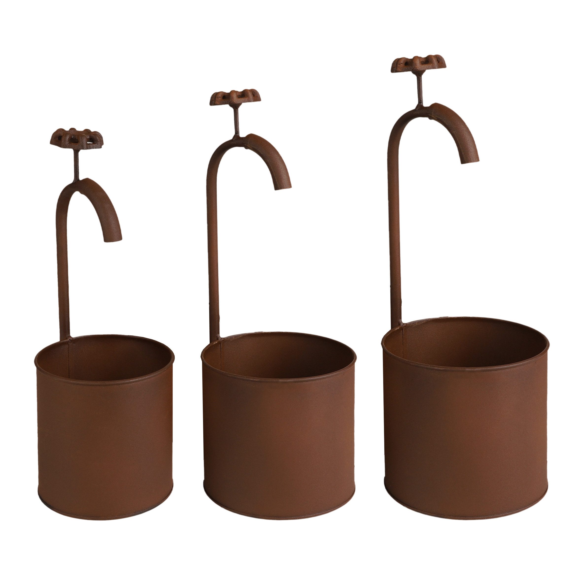 Spetebo Blumentopf Übertopf mit Deko Wasserhahn Rost Optik (Artikel, 1 St., 3er Set), Vintage Design