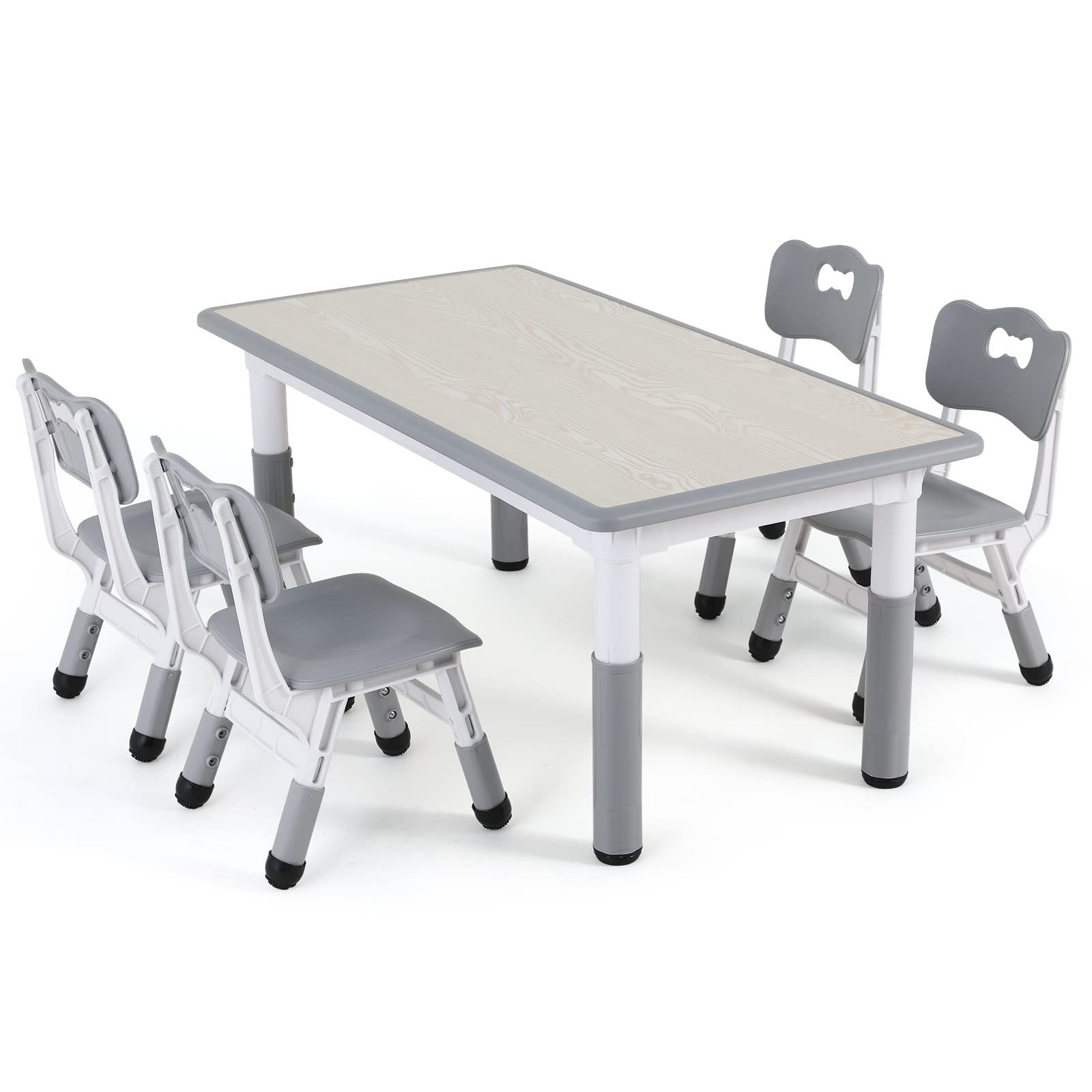 TLGREEN Kindersitzgruppe Kindertisch mit 4 Стільціn, Kindermöbel, Quadratischen Tisch Höhenverstellbar Plastik