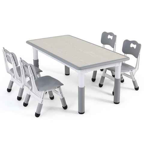 TLGREEN Kindersitzgruppe Kindertisch mit 4 Stühlen, Kindermöbel, Quadratischen Tisch Höhenverstellbar Plastik