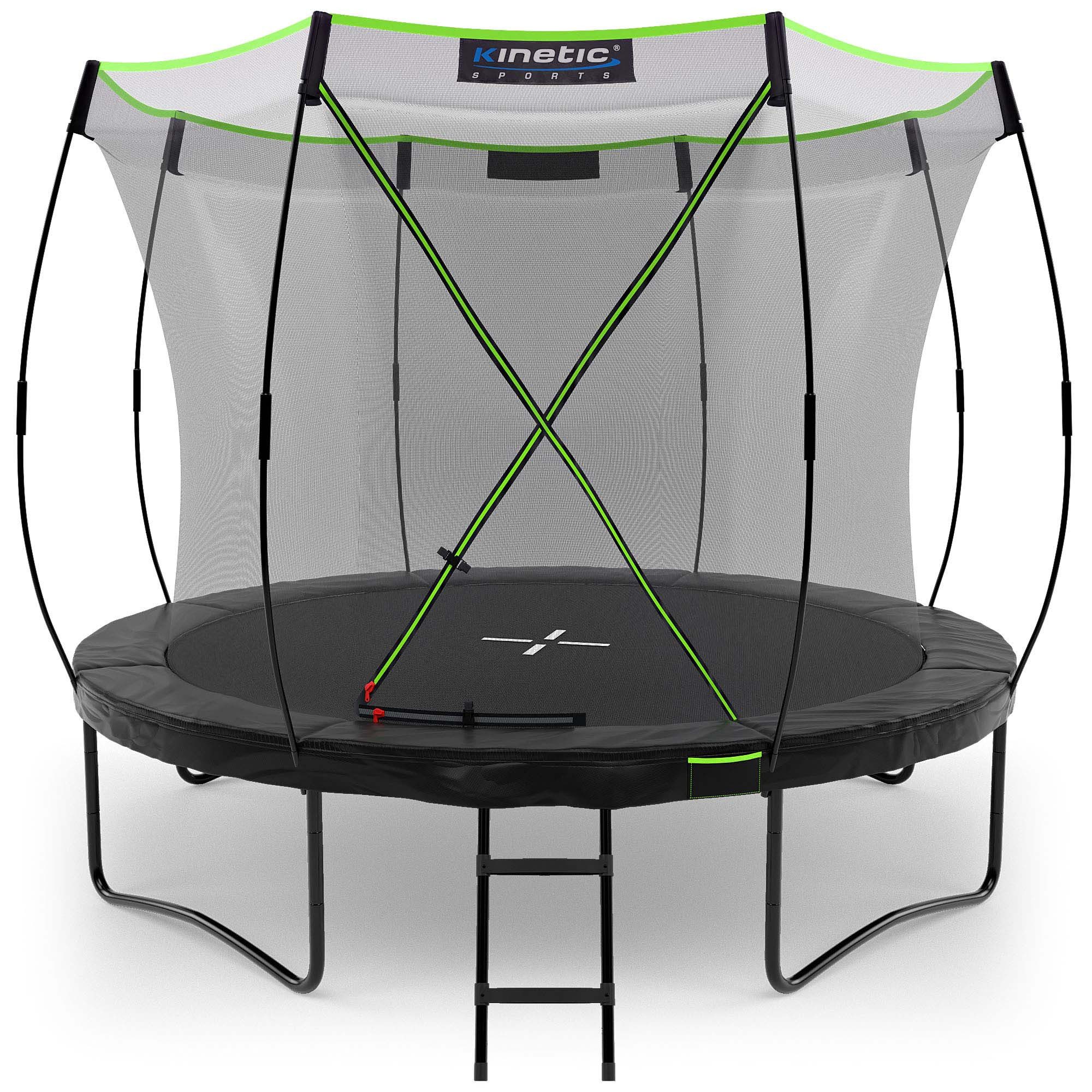 Kinetic Sports Gartentrampolin ULTIMATE PRO, Ø 305 cm, mit Leiter, Fieberglas-Netzstangen, AirMAXX Sprungtuch