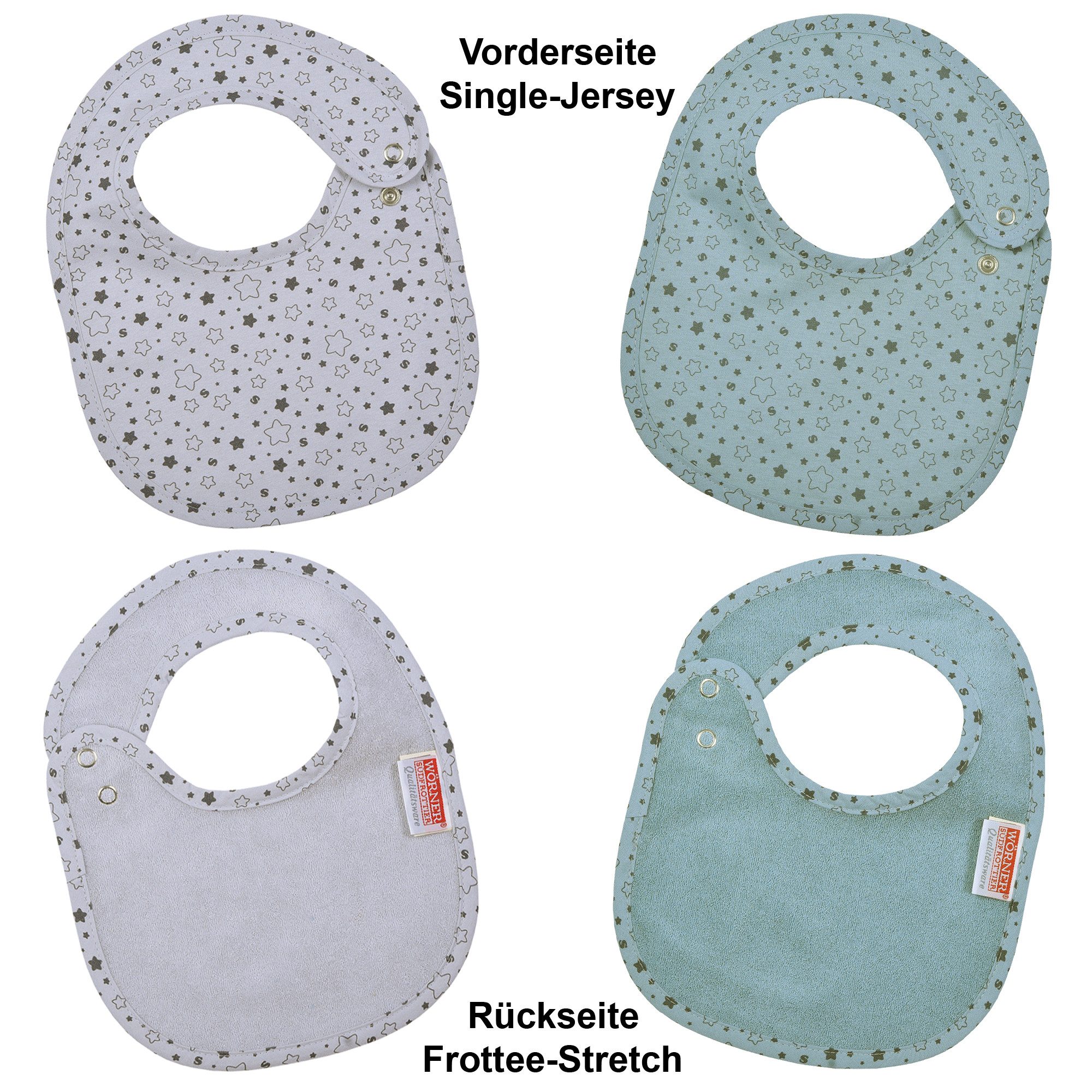 Lätzchen Sterne eisblau-hellgrau Druckknopflatz 22x29 cm