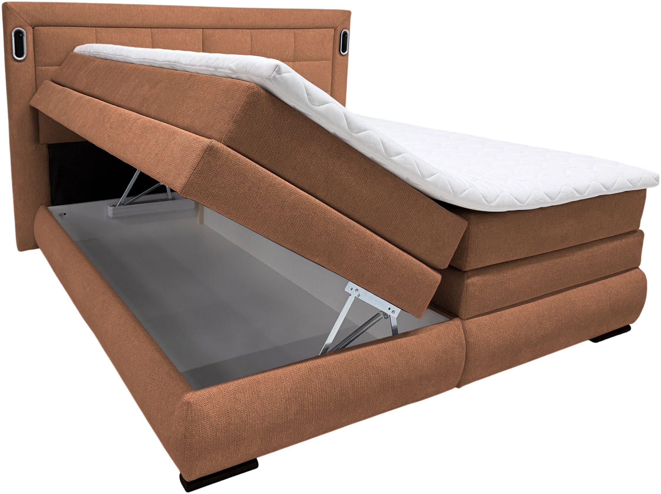 OTTO home Boxspringbett MIVVA mit Bettkasten, mit Taschenfederkernmatratze H3, H3/H4 mix, H4 (mit hochwertigem Strukturstoff, wahlweise mit LED-Leuchten), mit K – Bild 2 von 5