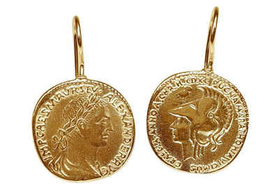 SILBERMOOS Paar Ohrhänger Vergoldete Ohrhänger "Römische Münzen", 925 Sterling Silber