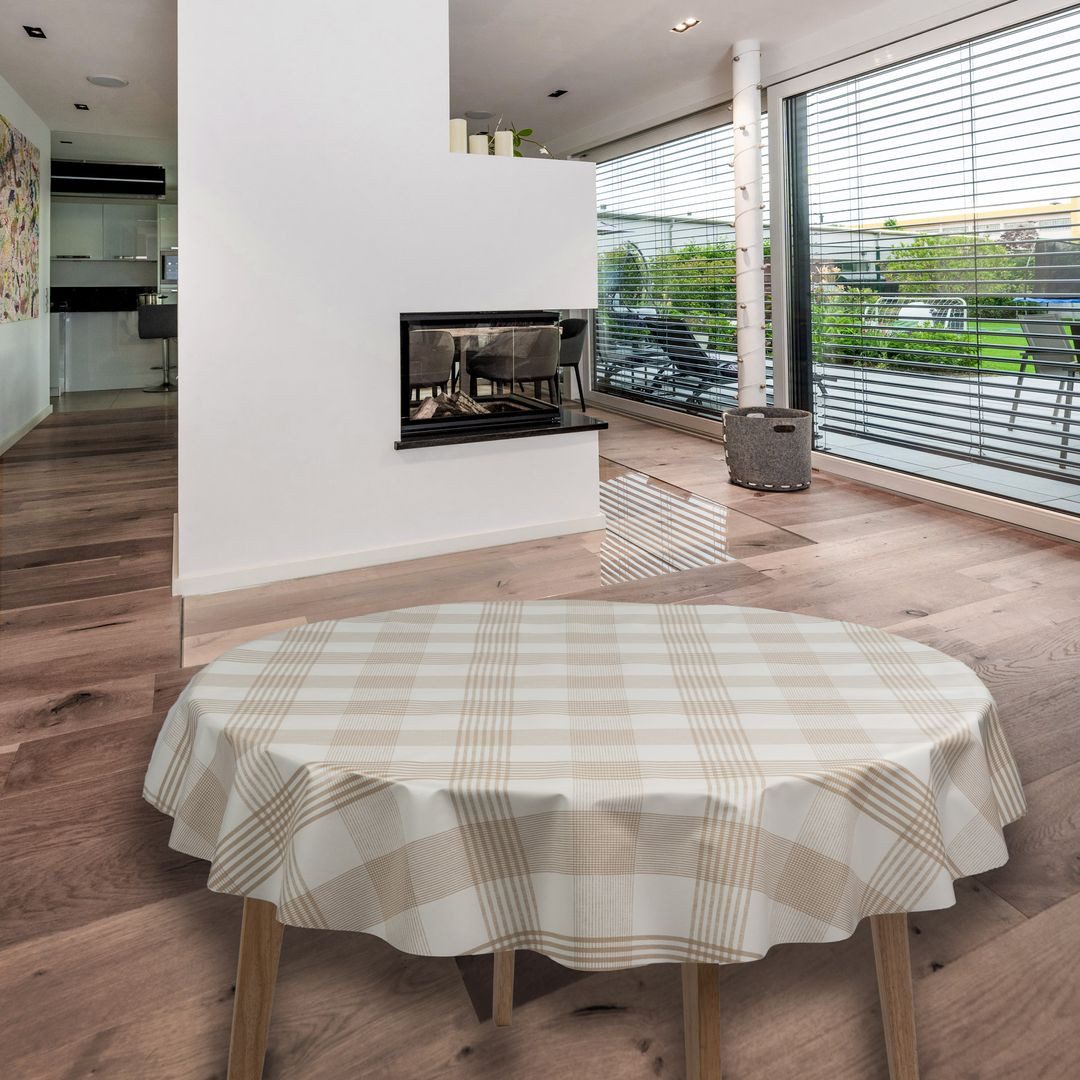 Tischdecke Wachstuch-Tischdecken Karriet Beige Rund 140cm