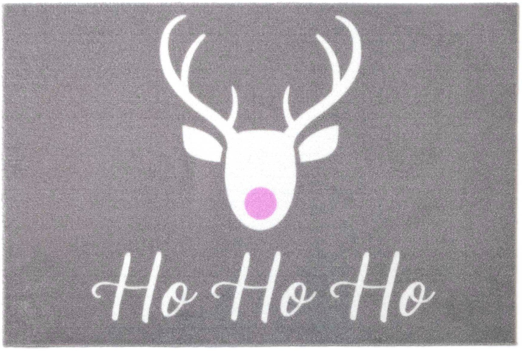 Primaflor-Ideen in Textil Fußmatte VELVET - HOHOHO, Made in Belgium, rechteckig, Höhe: 5 mm, Schmutzfangmatte, Weihnachten, mit Spruch, waschbar, rutschhemmend