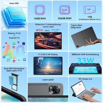 blackview Mega1 Gaming Helio G99 Octa Core 5G WiFi,2.4K FHD Widevine L1 Tablet (12", 256 GB, Android 13, 4G LTE, mit Netflix 1080p,8800mAh,50MP+13MP Kamera,33W,GPS)