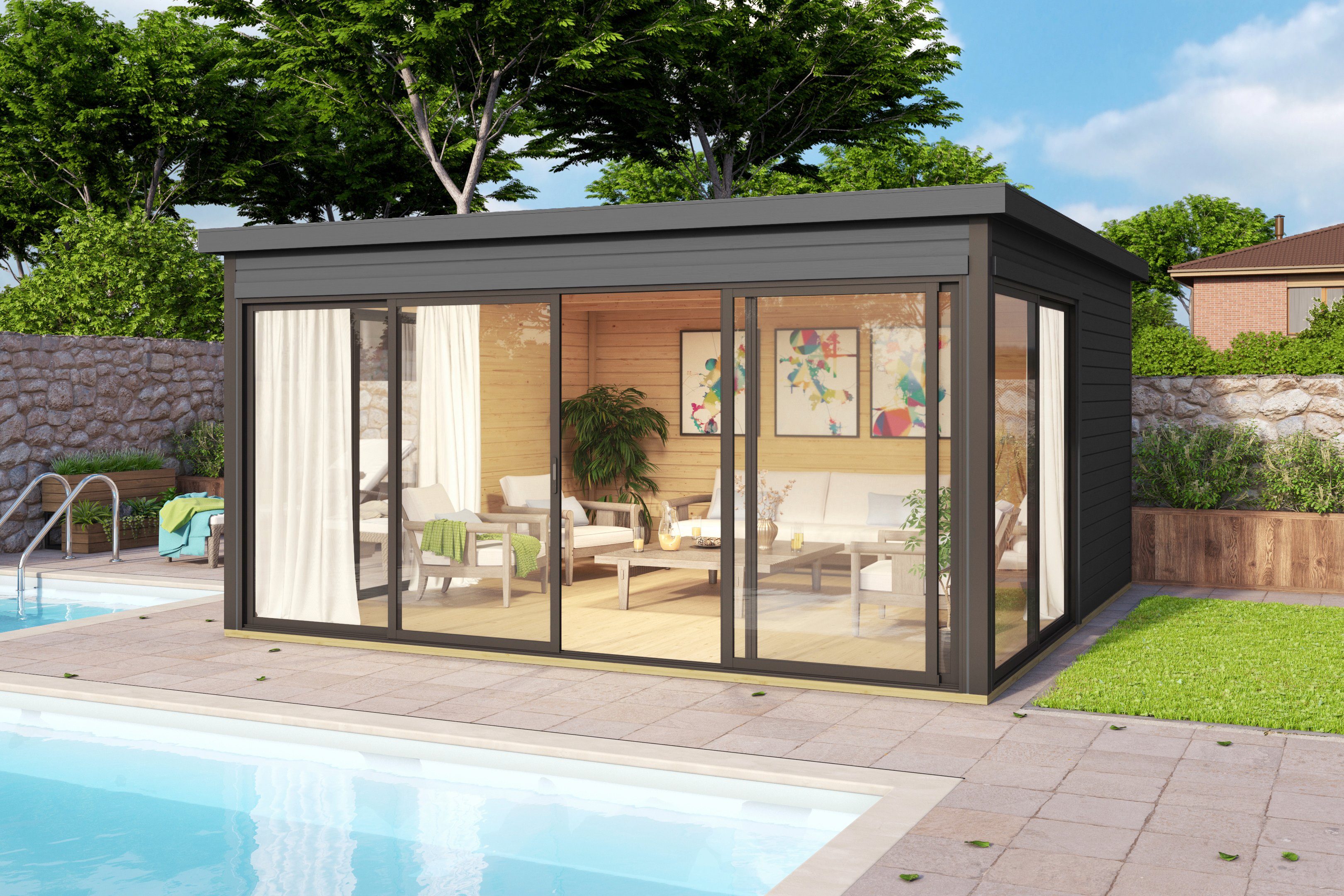 LASITA MAJA Gartenhaus DOMEO 5 CARBONGRAU/ANTHRAZIT, BxT: 418x418 cm, (Set), Fundamentmass 4180 x 4180, Carbongrau