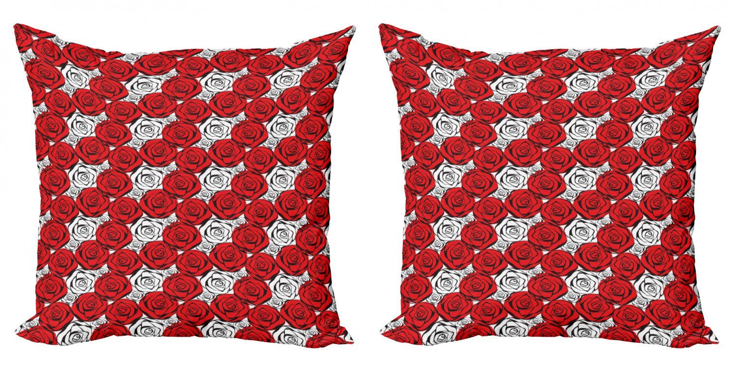 Kissenbezüge Modern Accent Doppelseitiger Digitaldruck, Abakuhaus (2 Stück), Rot und Schwarz Roses Konturen