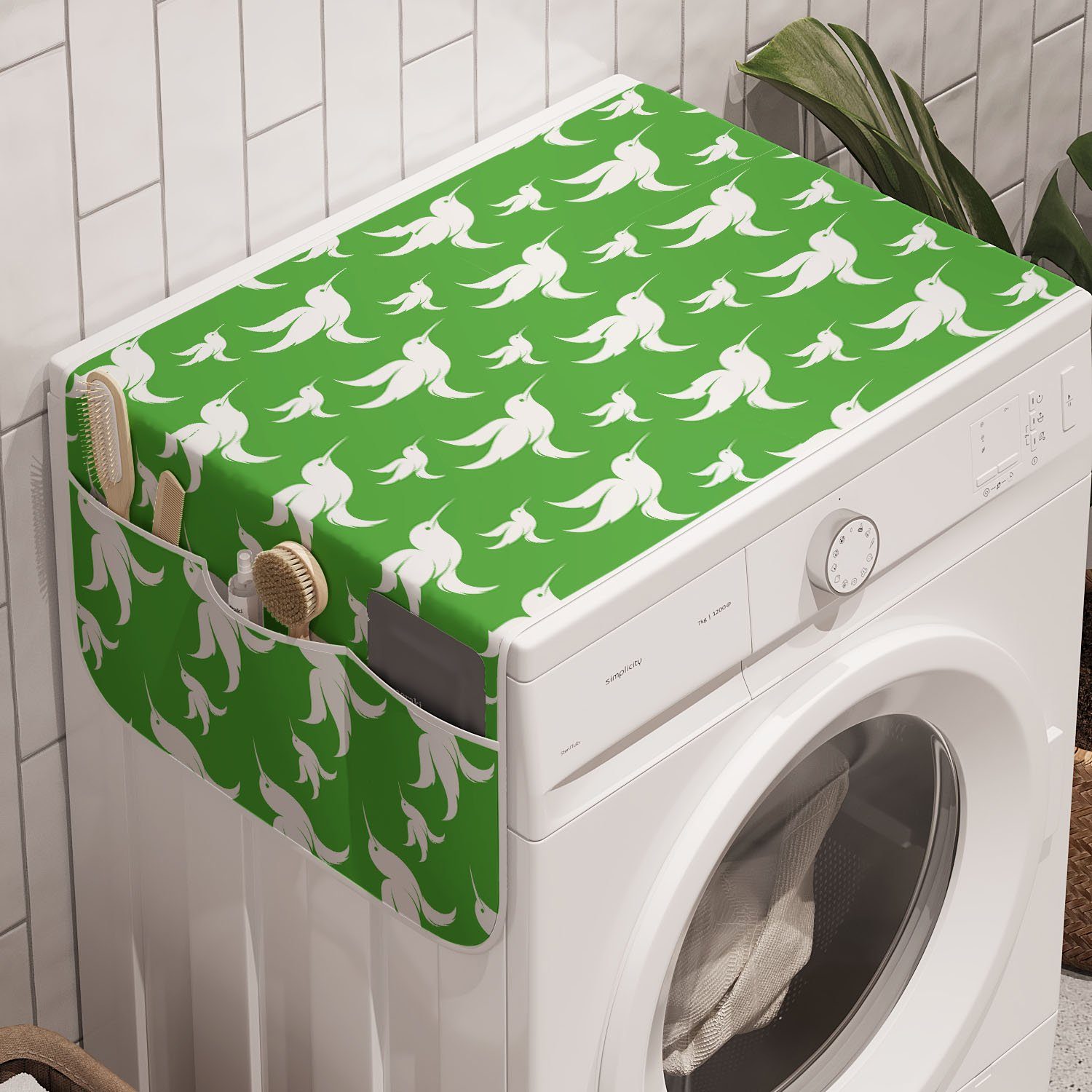Abakuhaus Badorganizer Anti-Rutsch-Stoffabdeckung für Waschmaschine und Trockner, Kolibri Abstrakt Vogel Zeichnungen