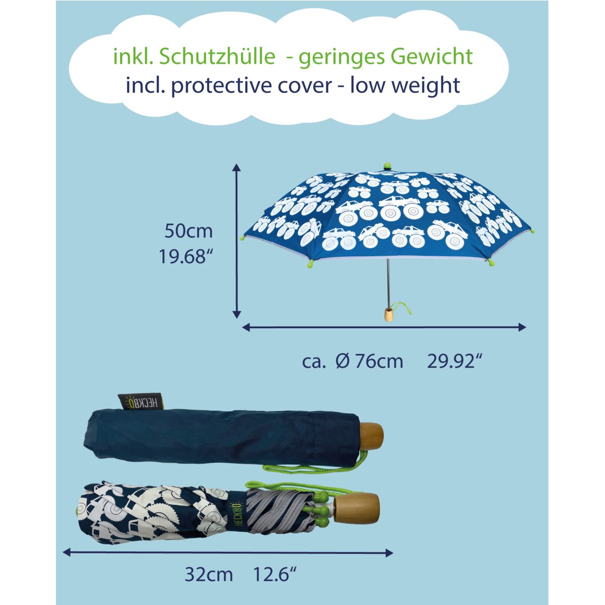 HECKBO Taschenregenschirm Kinder Regenschirm Magic bei Regen wechselt Monstertruck, die - Farbe