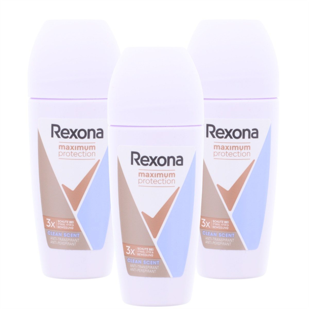 Rexona Deo-Roller 3 x Rexona Maximum Protection Deo Roll-On Clean Scent je 50ml