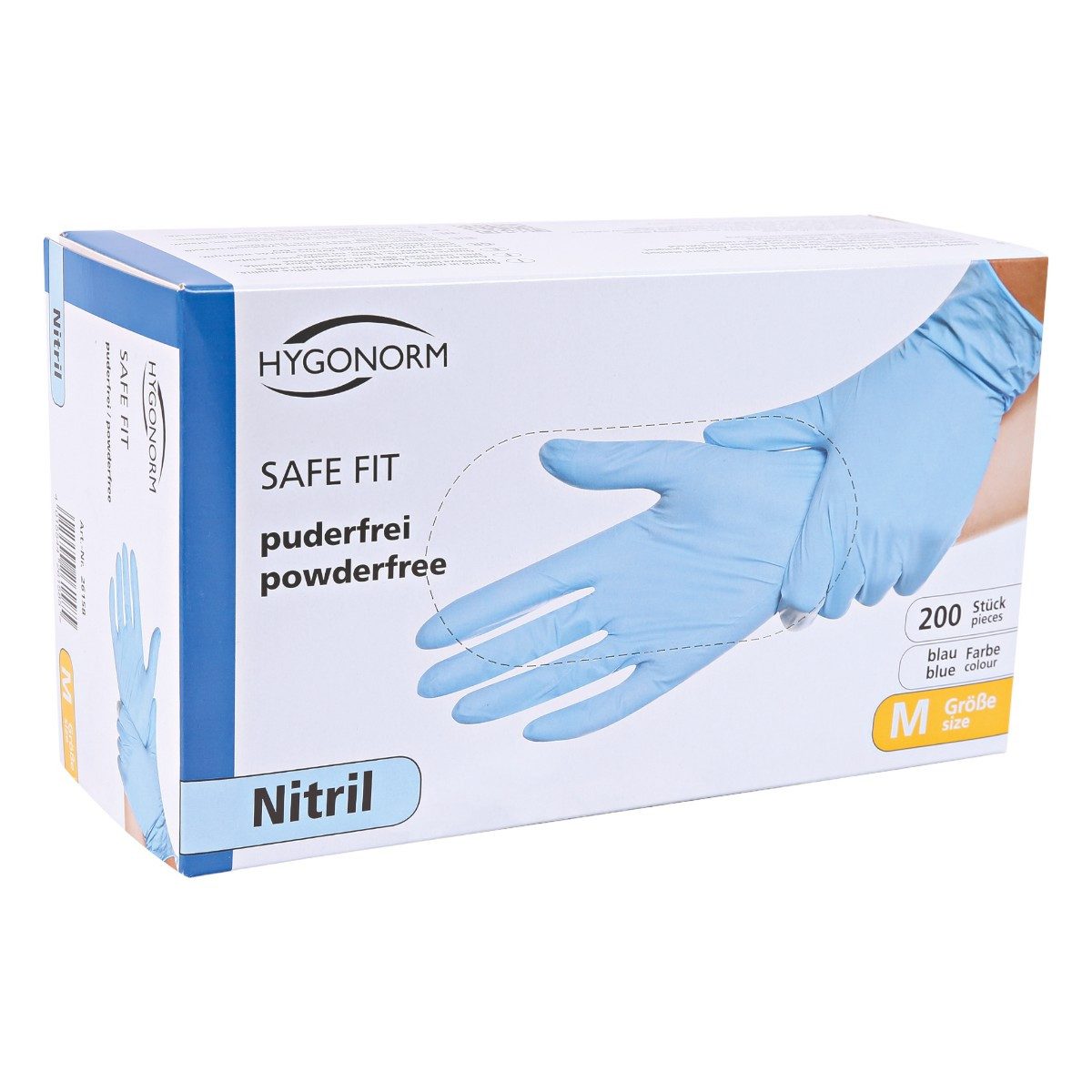 Franz Mensch Nitril-Handschuhe Hygonorm "Safe Fit", Blau, 200 Stück Perfekter Sitz durch vollanatomische Passform, mit Rollrand