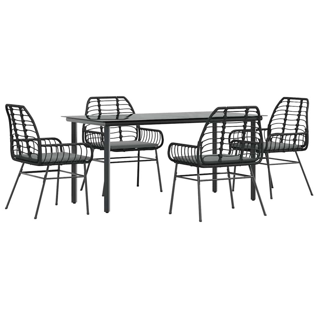 Garten-Essgruppe 5-tlg. Garten-Essgruppe mit Kissen Schwarz Poly Rattan Glas