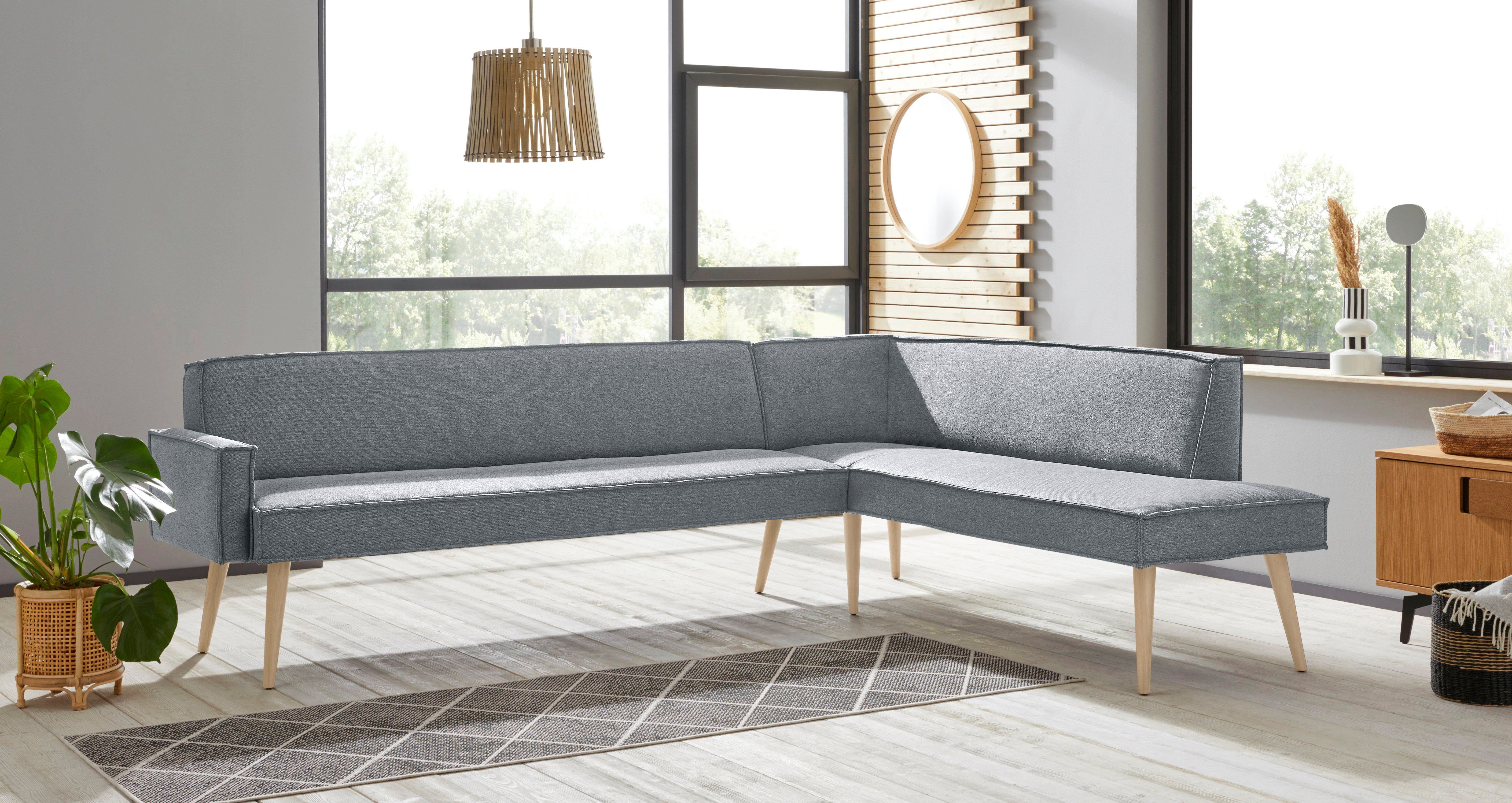 exxpo - sofa fashion Eckbank Lungo, moderne Kedernaht, bequem und elegant, hoher Holzfuß, hochwertige Detailverarbeitung, frei im Raum stellbar