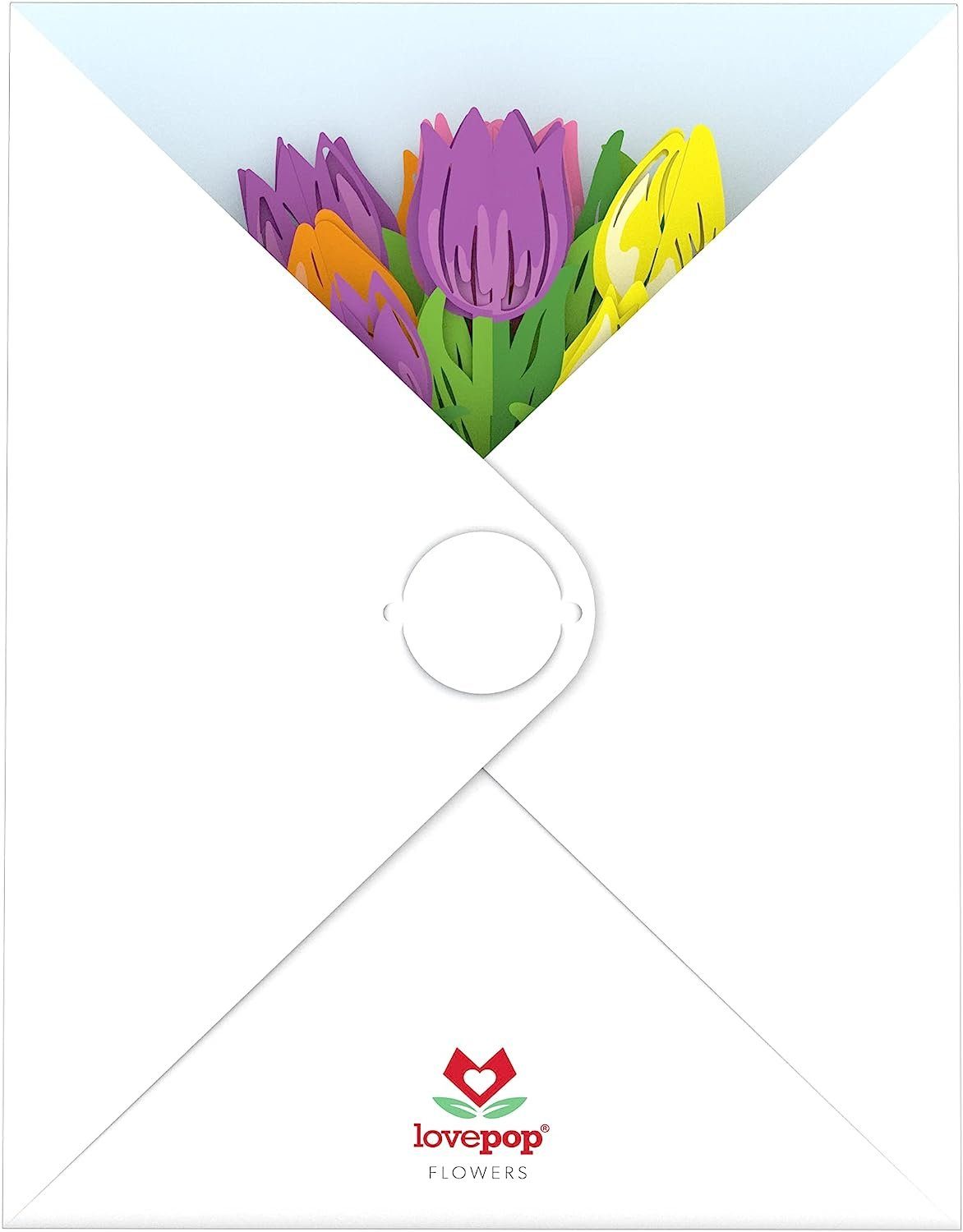 Strauß, 3D inklusive Umschlag Tulpenstrauß handgefertigt, hochwertiger Pop-up Lovepop Glückwunschkarte