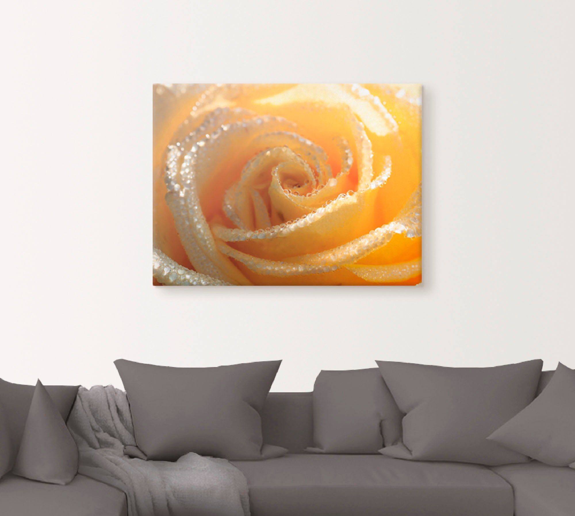 Artland Leinwandbild Gelbe Rose Makro, Blumen (1 St), auf Holzrahmen gespannt