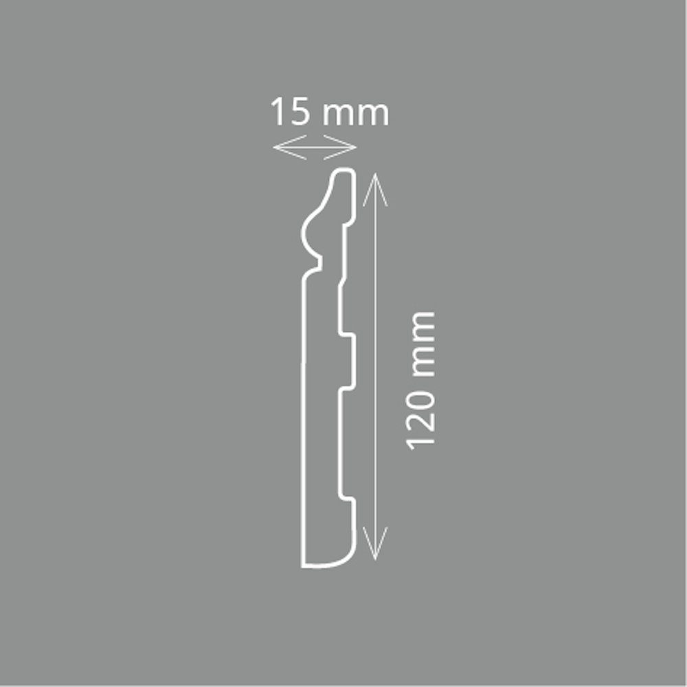 Homestar Zierleiste Fußleiste CF 12, 15 x 120 mm, Länge 2 m, einfache Montage durch Ankleben mit HOMESTAR® SX100, HD-Polymer, für einen stilvollen Abschluss am Übergang von Wand zu Fußboden