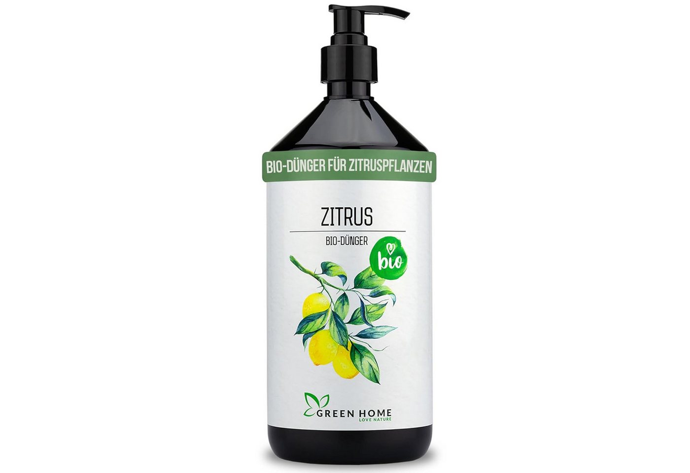GREEN HOME LOVE NATURE Obstdünger Bio-Dünger flüssig NPK 3+2+6 für Zitrus & Zitronenbäume, Zitrus, 100 % bio, organisch-mineralisch, extra Kalium, Dosierpumpe