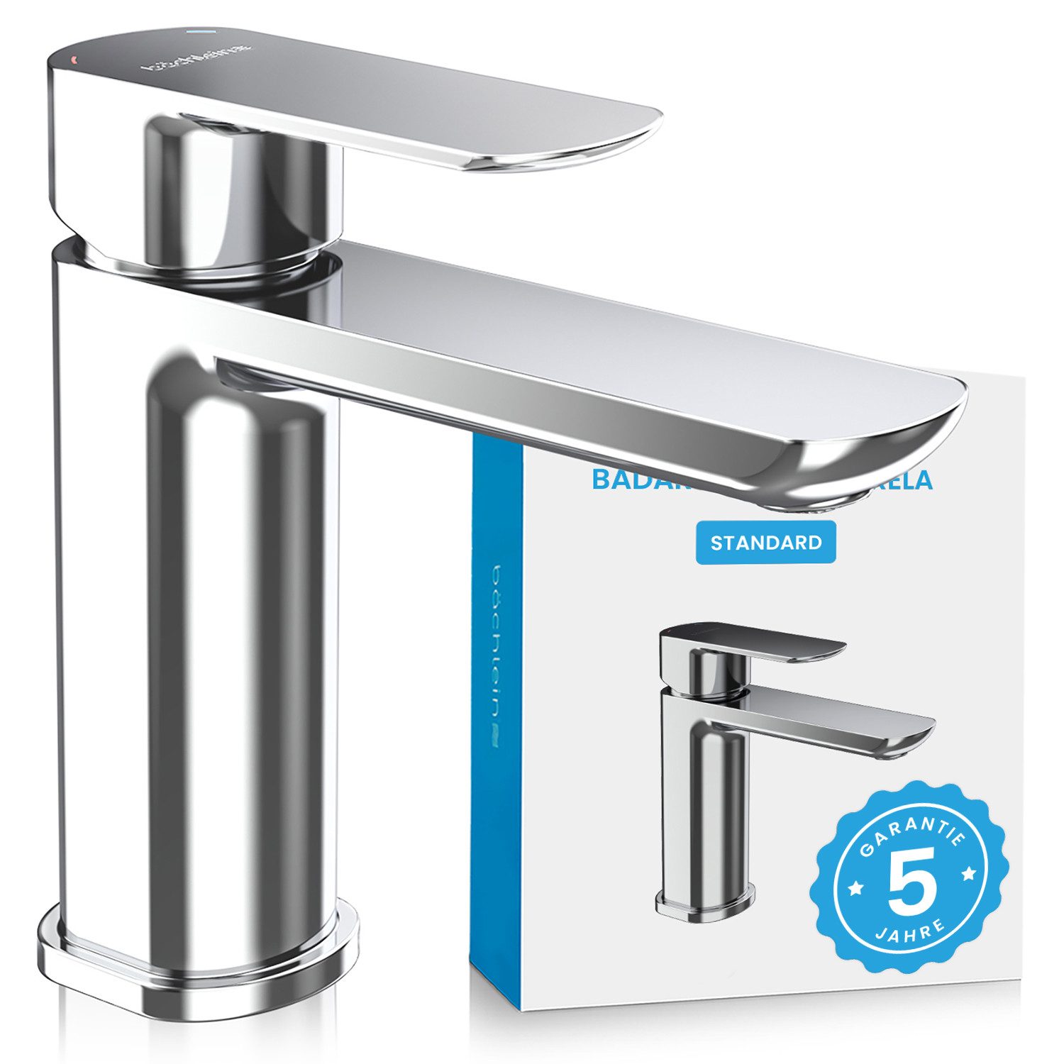 Bächlein Badarmatur Elegante Waschtischarmatur Mizarela (Chrom) hochwertiger Wasserhahn im minimalistischen Design
