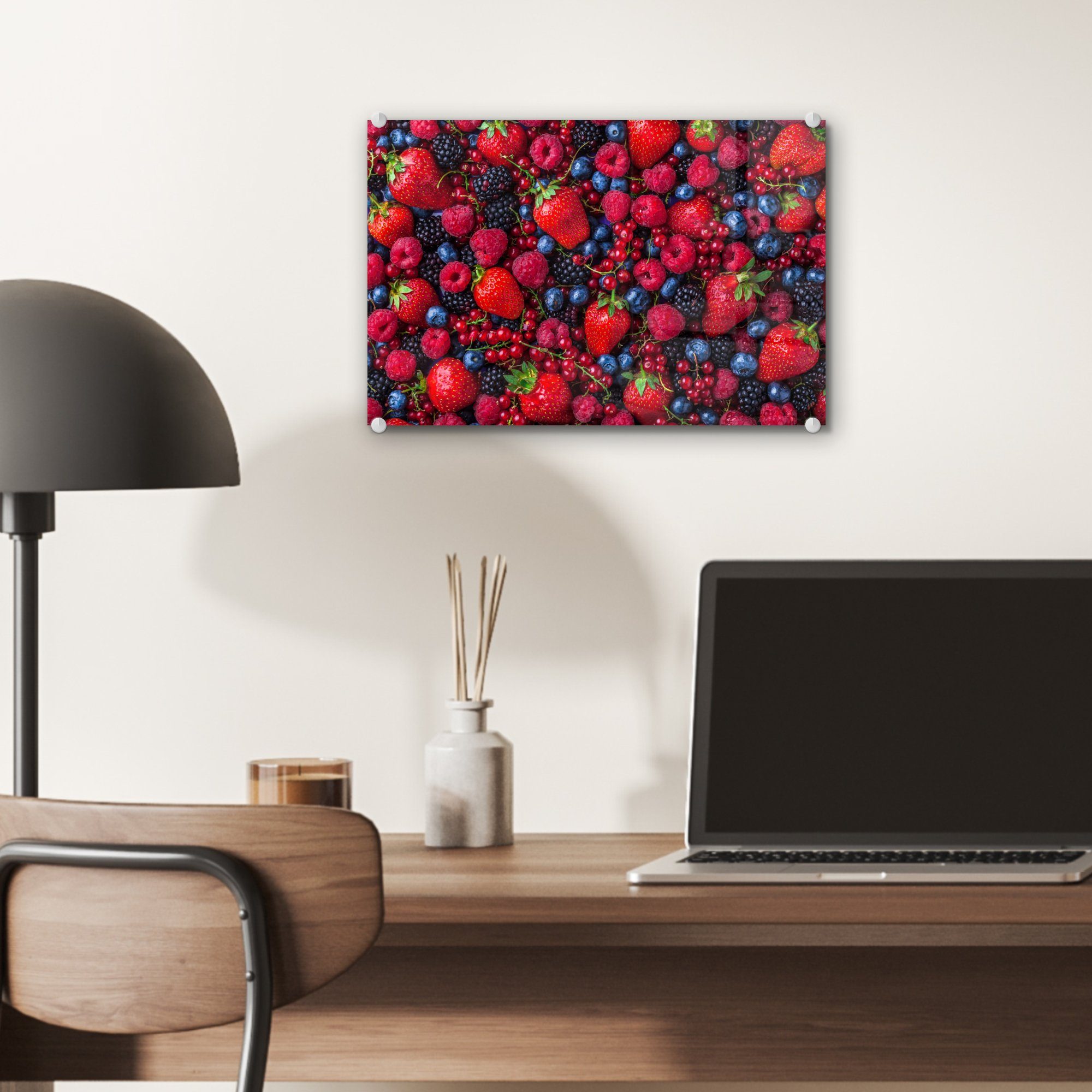 MuchoWow Acrylglasbild Erdbeere, Obst - Bilder (1 Wandbild - - Glasbilder - Foto auf St), Glas Glas - Wanddekoration auf Wald